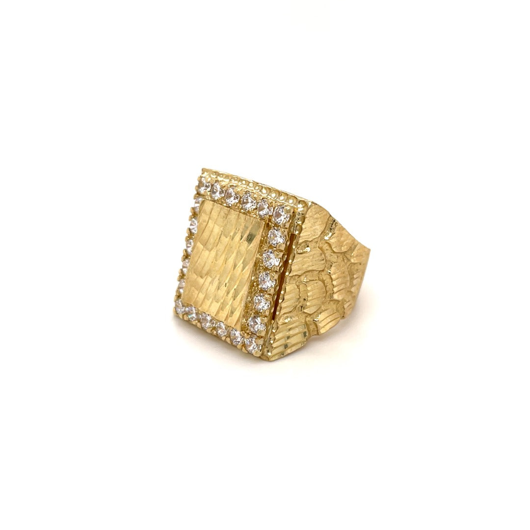 10K Quad Nugget Diamond Cut CZ Men’s Ring