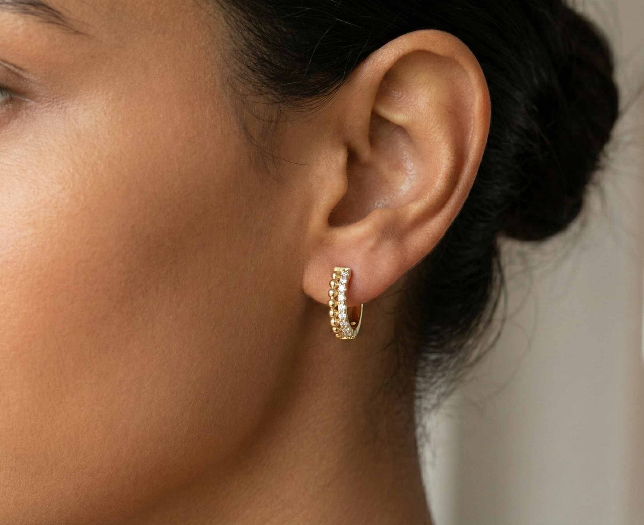 10KT Gold Beaded & Pavé Huggies