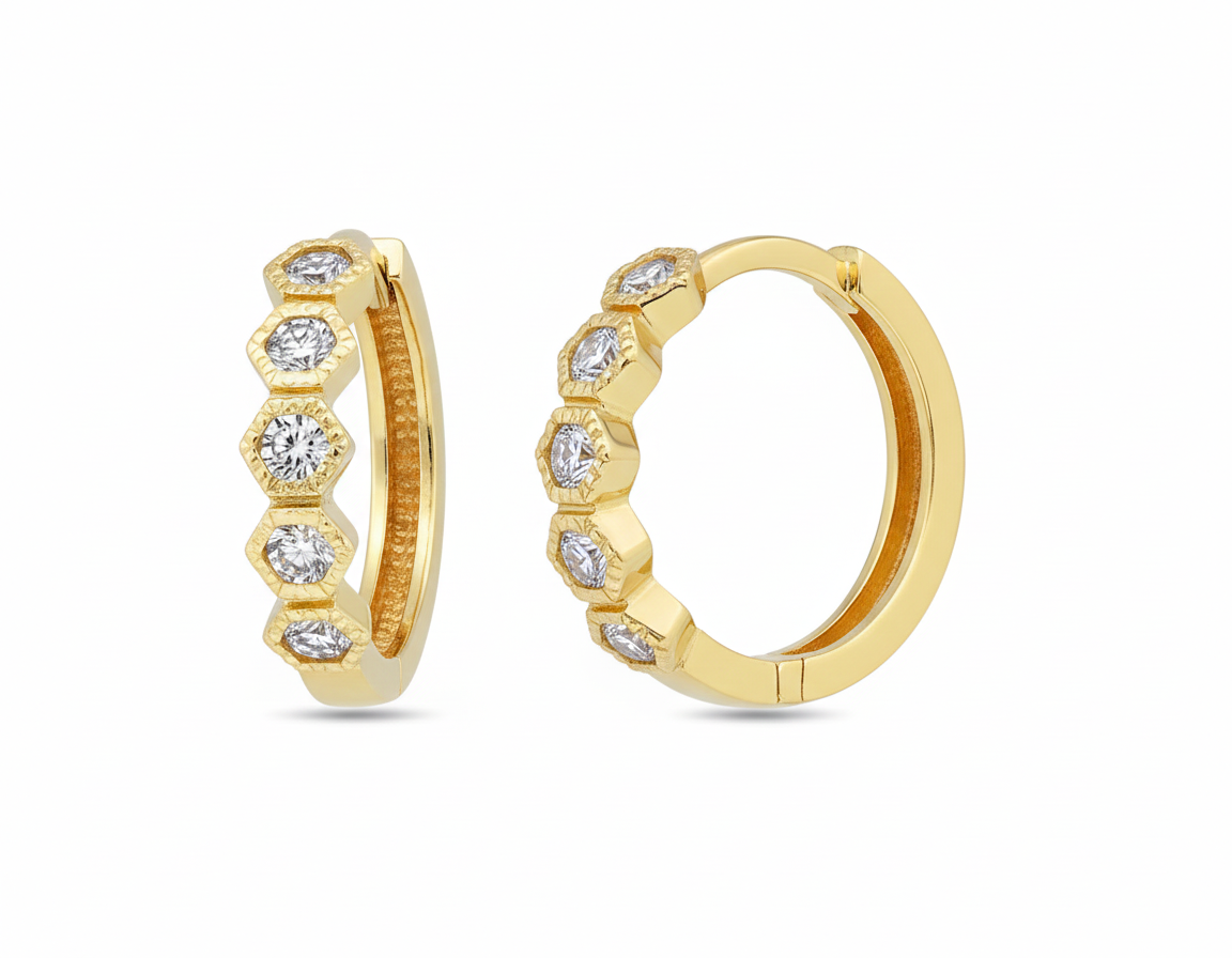 10KT Gold Five Point Honeycomb Huggies