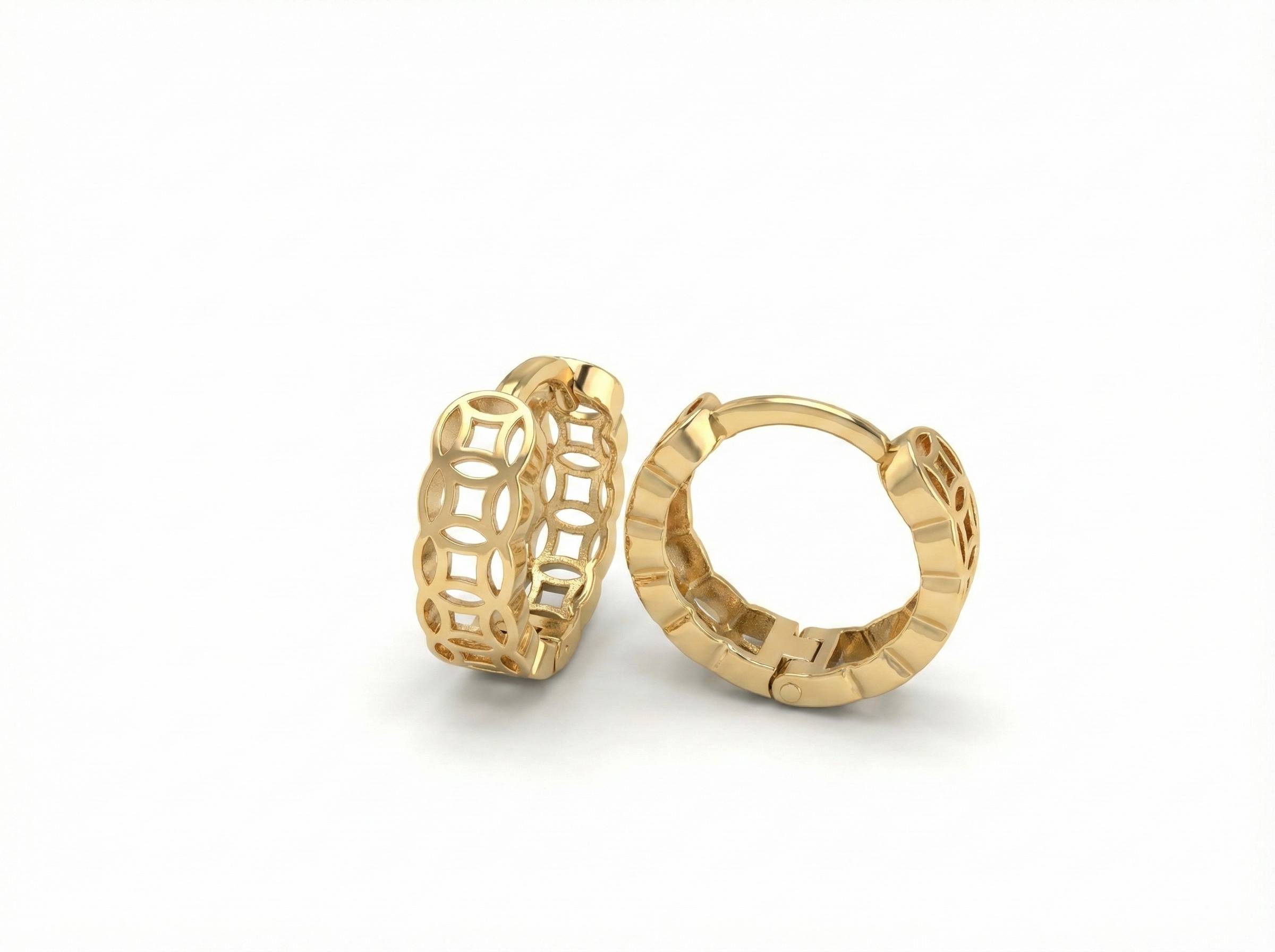 10KT Gold Geometric Link Openwork Huggies