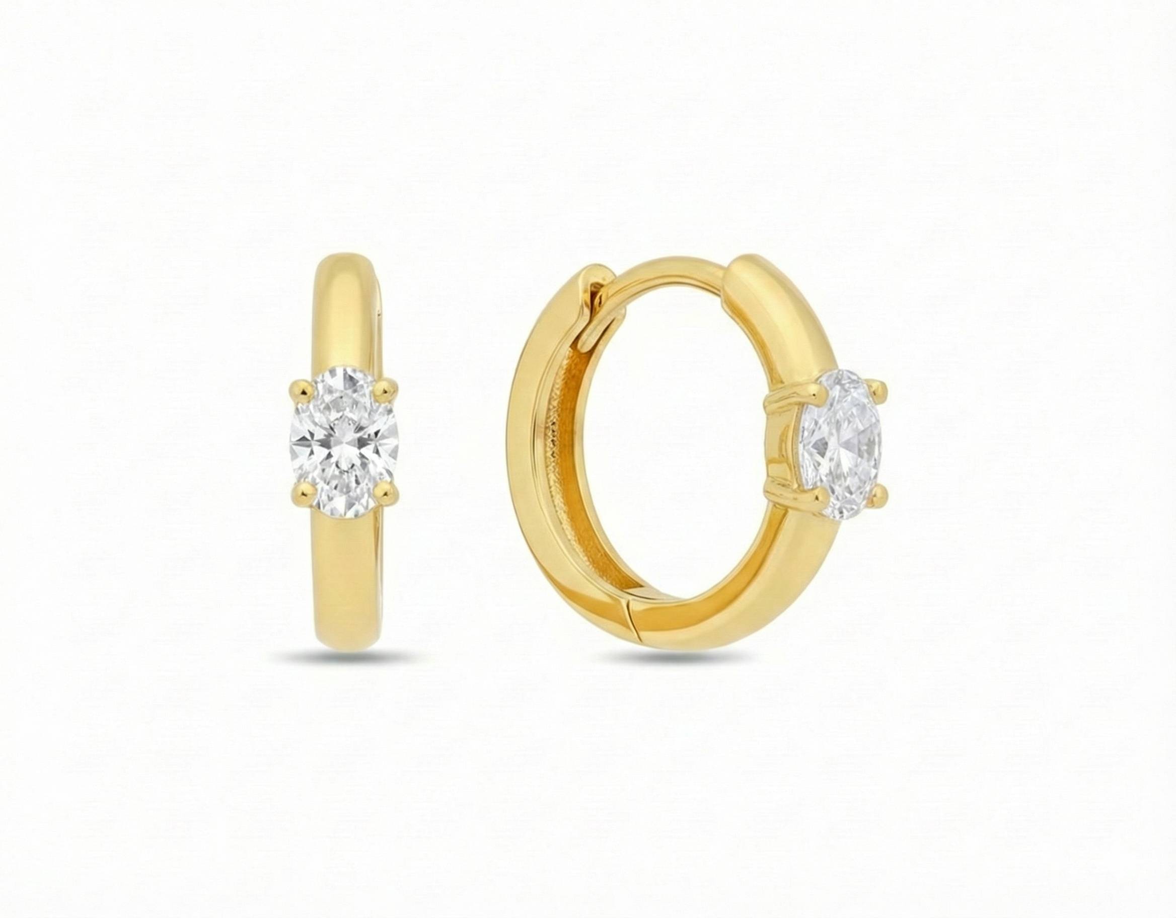 10KT Gold Oval Solitaire Huggies