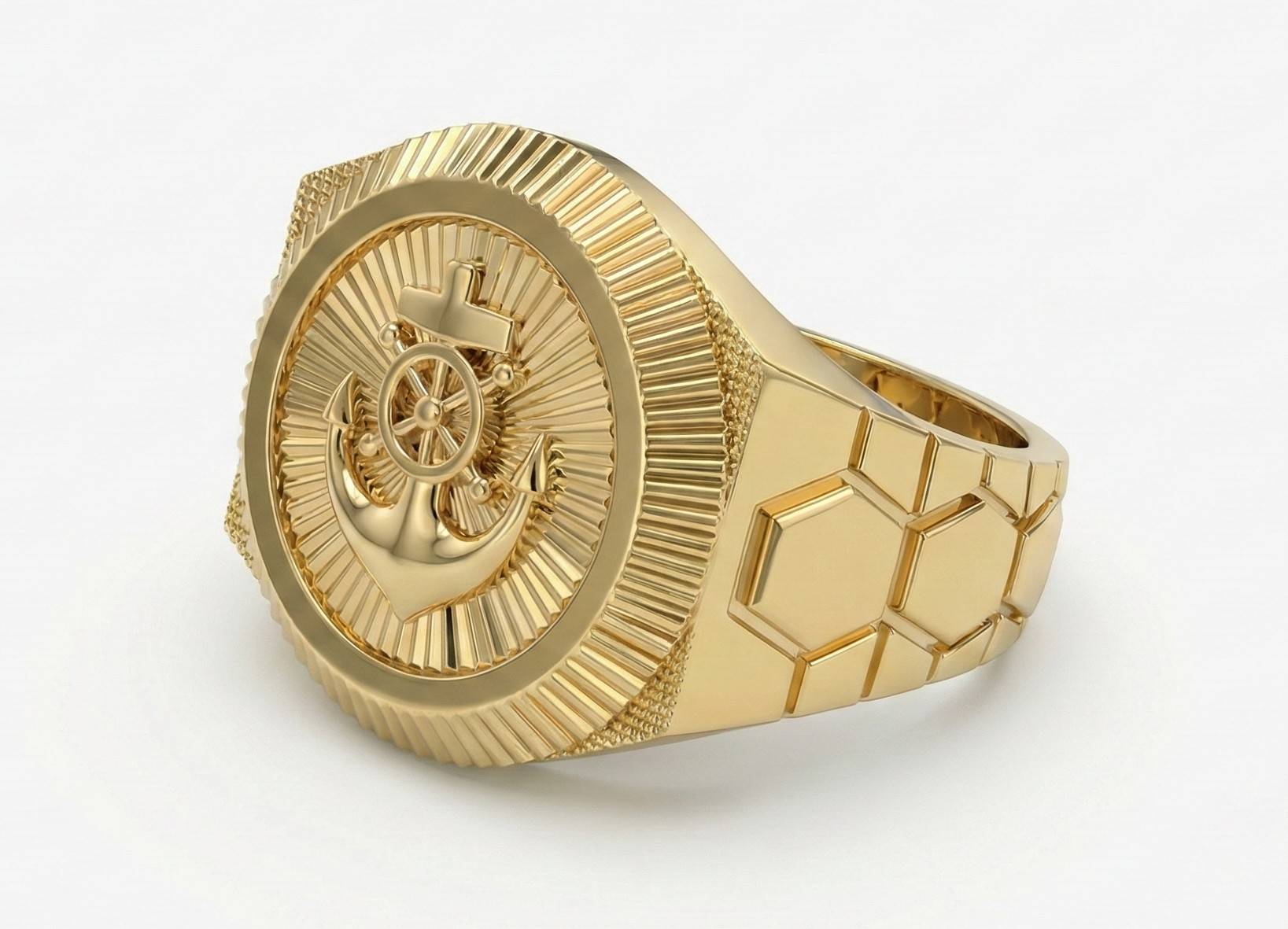 10KT Yellow Gold Men's Mariner’s Anchor Ring