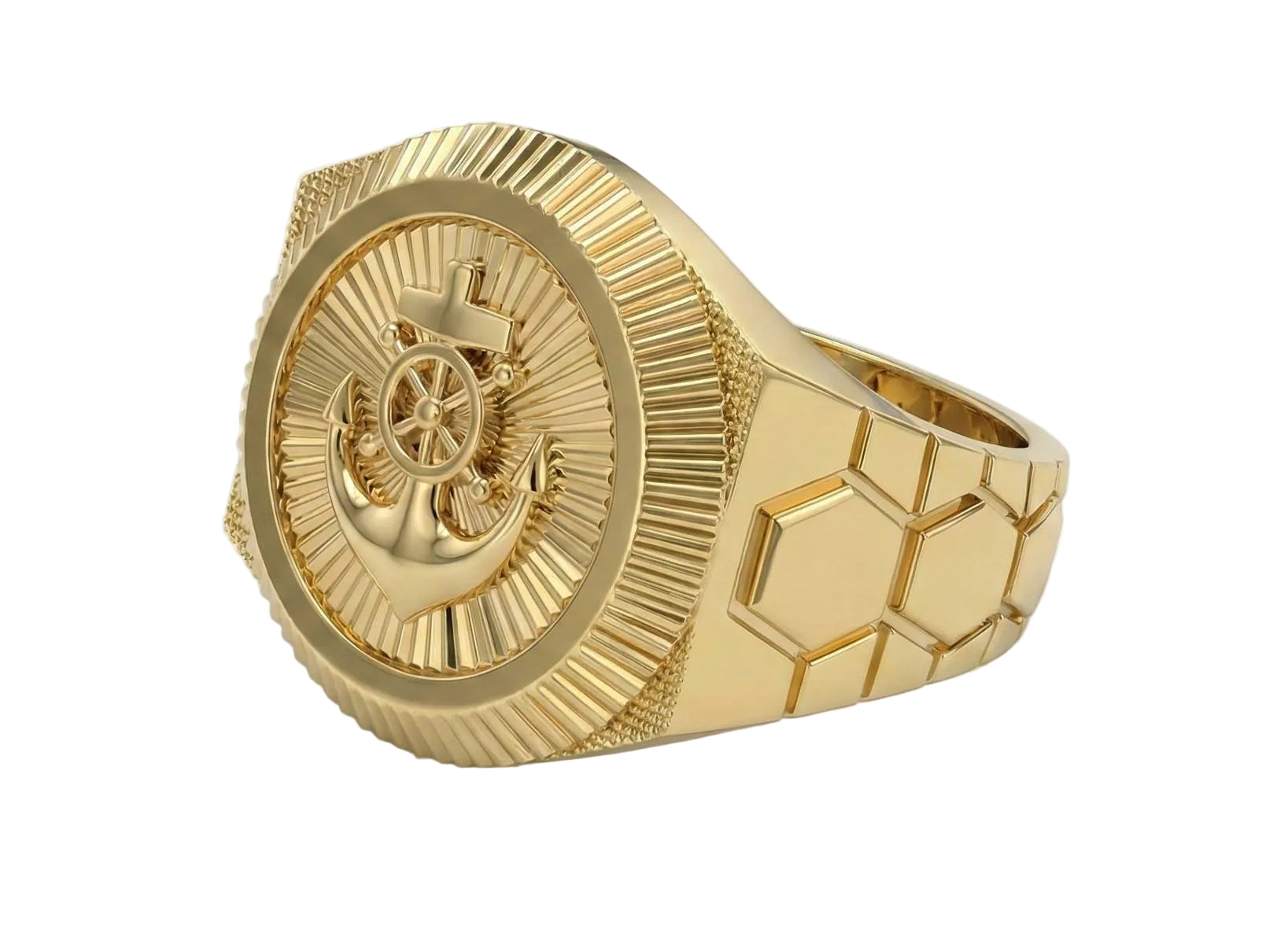 10KT Yellow Gold Men's Mariner’s Anchor Ring