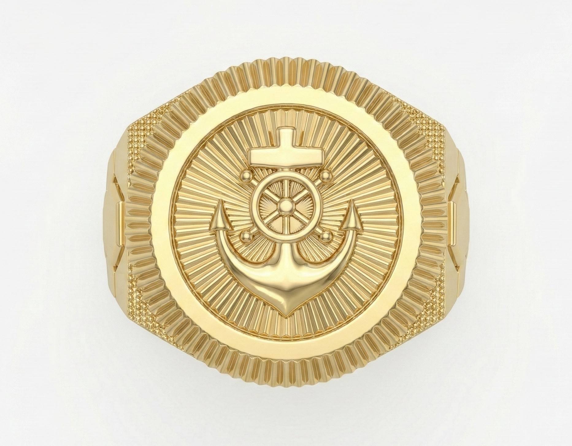 10KT Yellow Gold Men's Mariner’s Anchor Ring