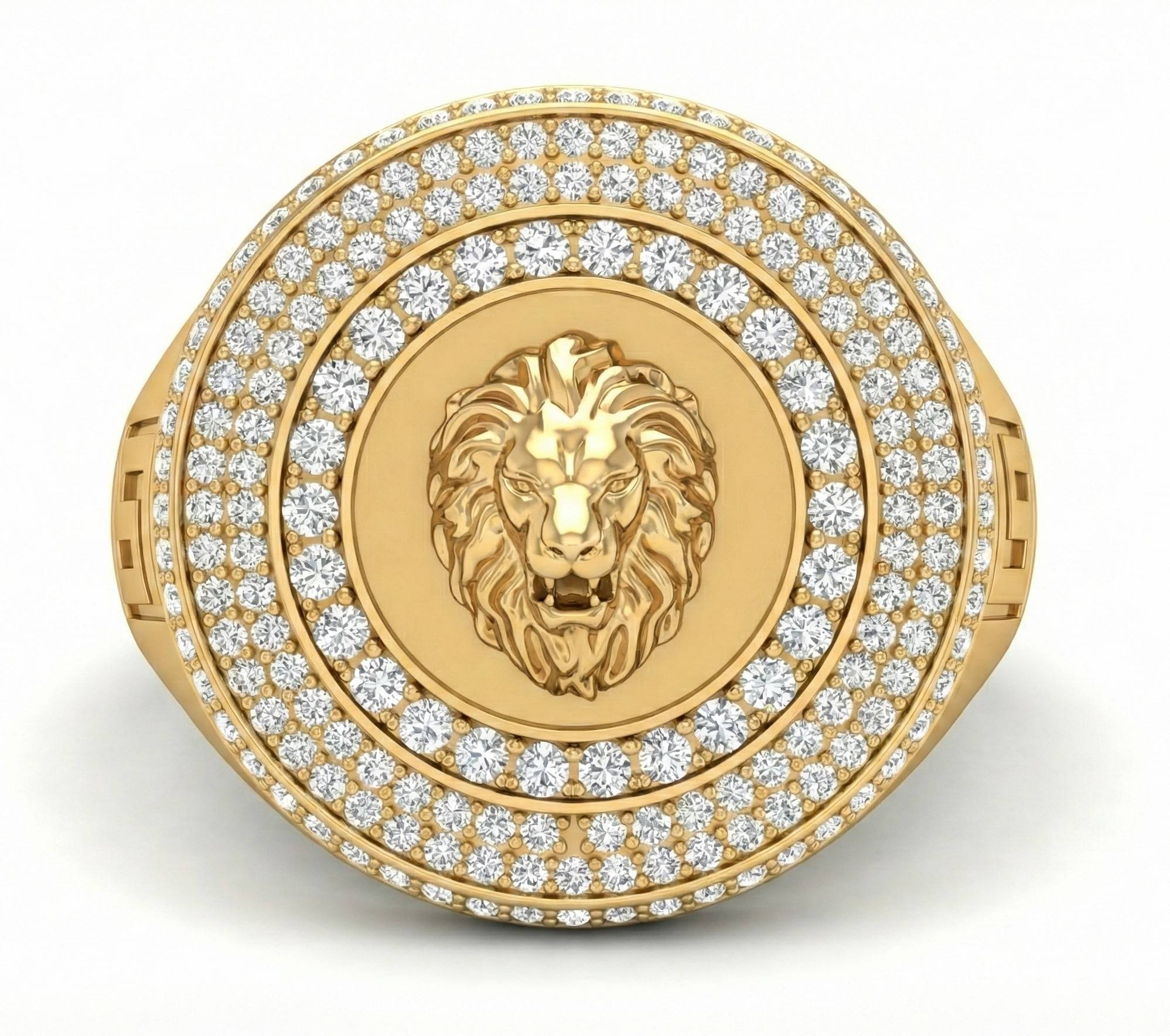 10KT Men's Studded Lion Face Ring