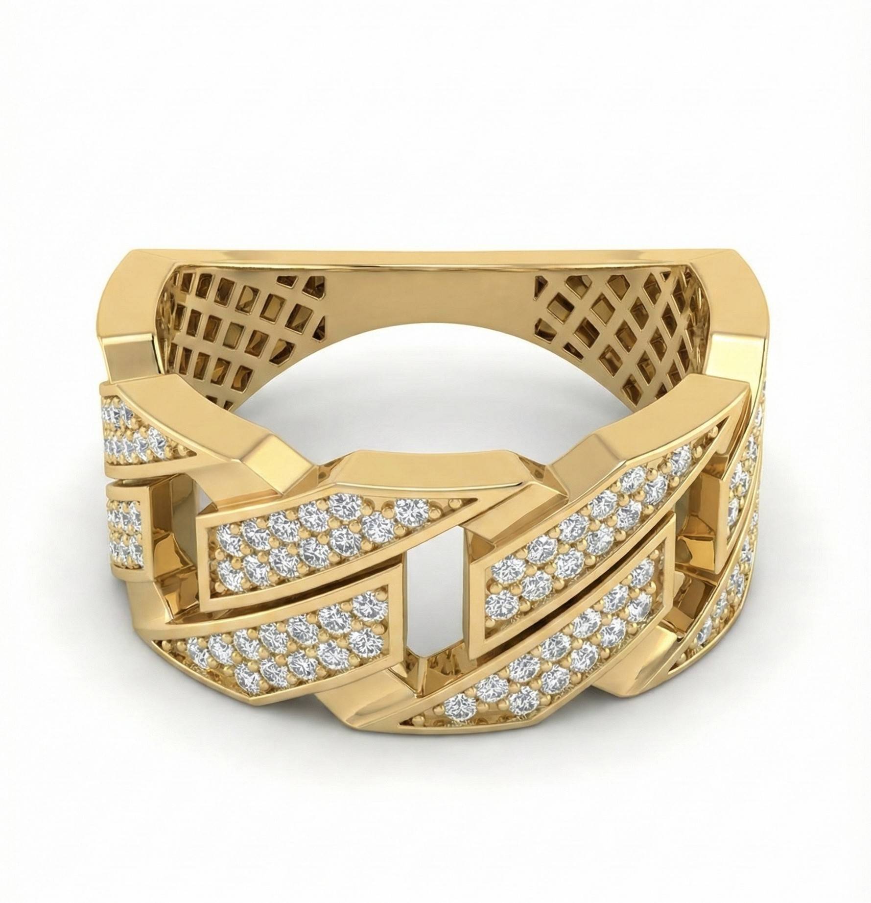 10KT Yellow gold Cuban studded Men's Ring