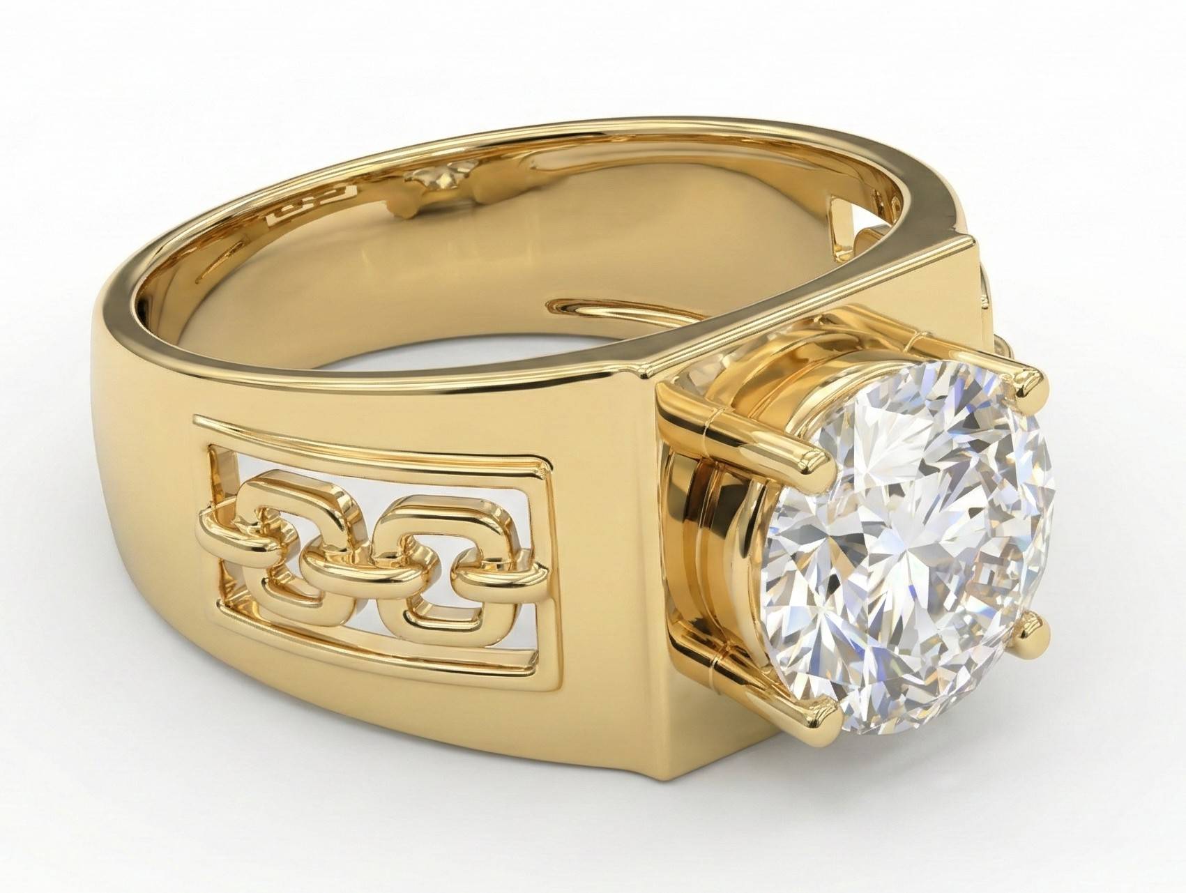 10KT Yellow Gold Solitaire Cuban Link Statement Ring