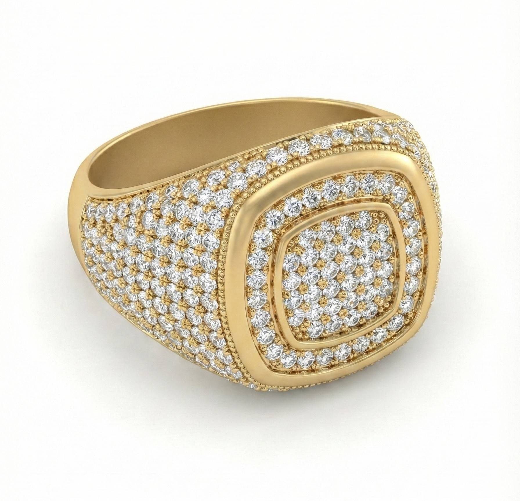 10KT Yellow Gold Men's Iced Out Square Ring