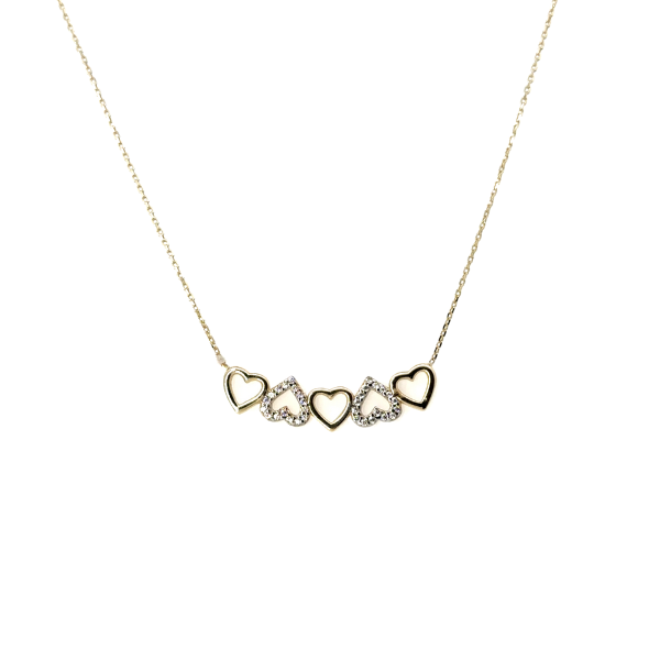 10KT Yellow Gold Five Hearts Women's Necklace