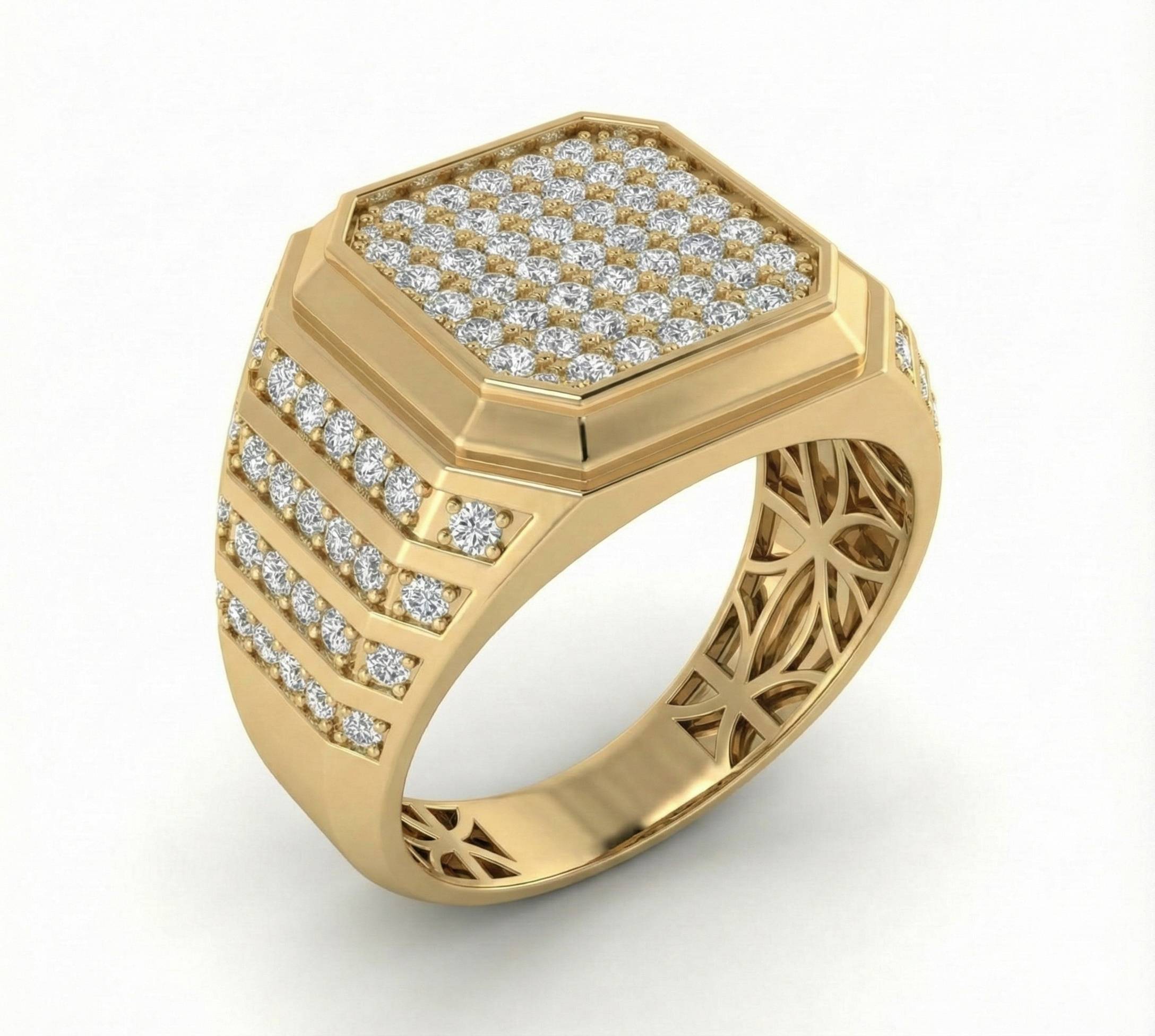 10KT Yellow gold Zenith Tiered Pavé Men's Ring