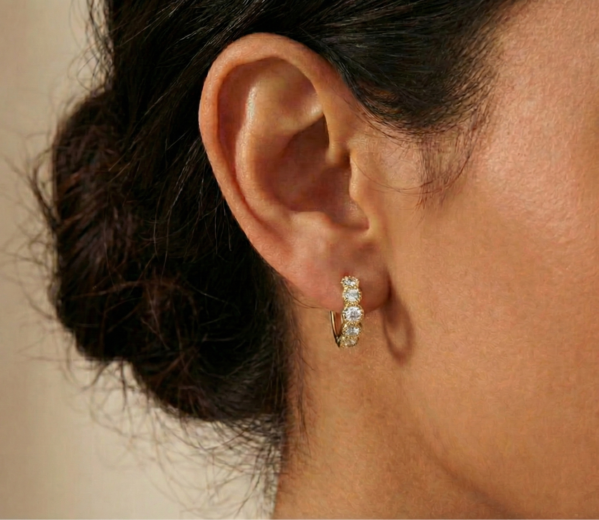 10KT Gold Five Stone Milgrain Huggies