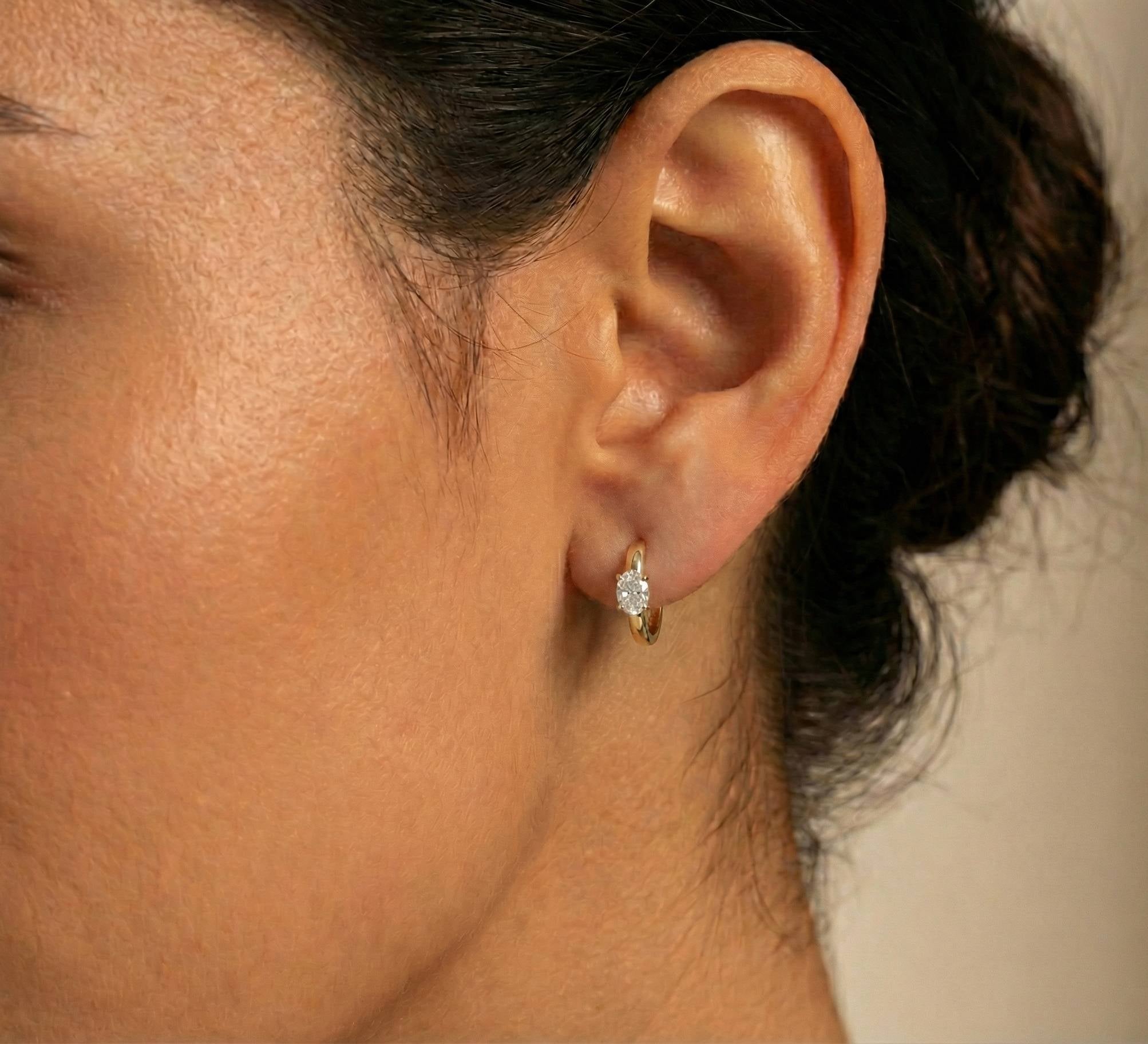 10KT Gold Oval Solitaire Huggies