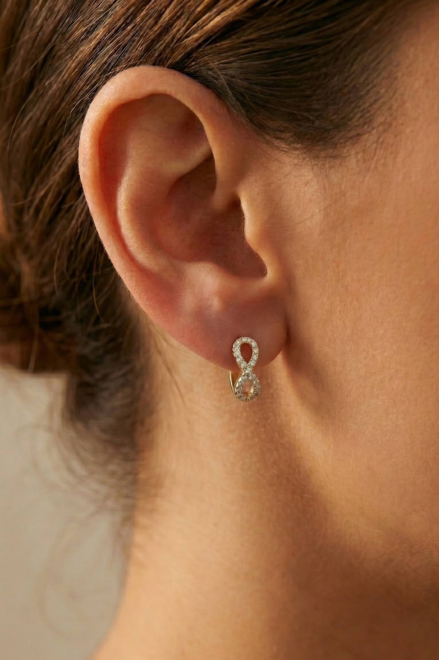 10KT Gold Paved Infinity Loop Huggies