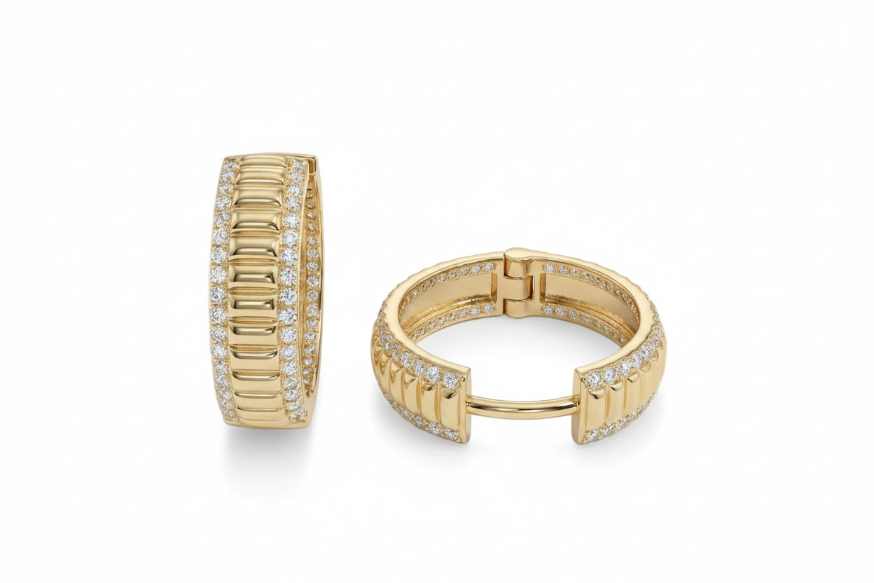 10KT Gold Paved Ribbed Huggies