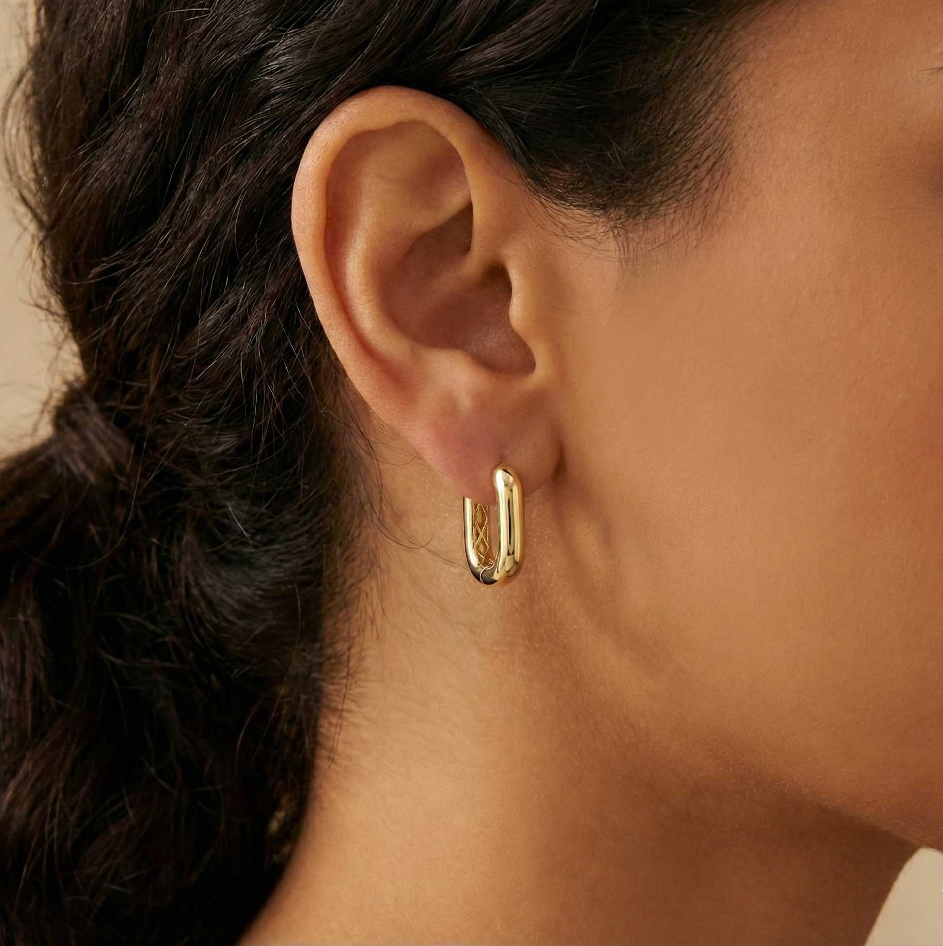 10KT Gold Polished Rectangular Huggies