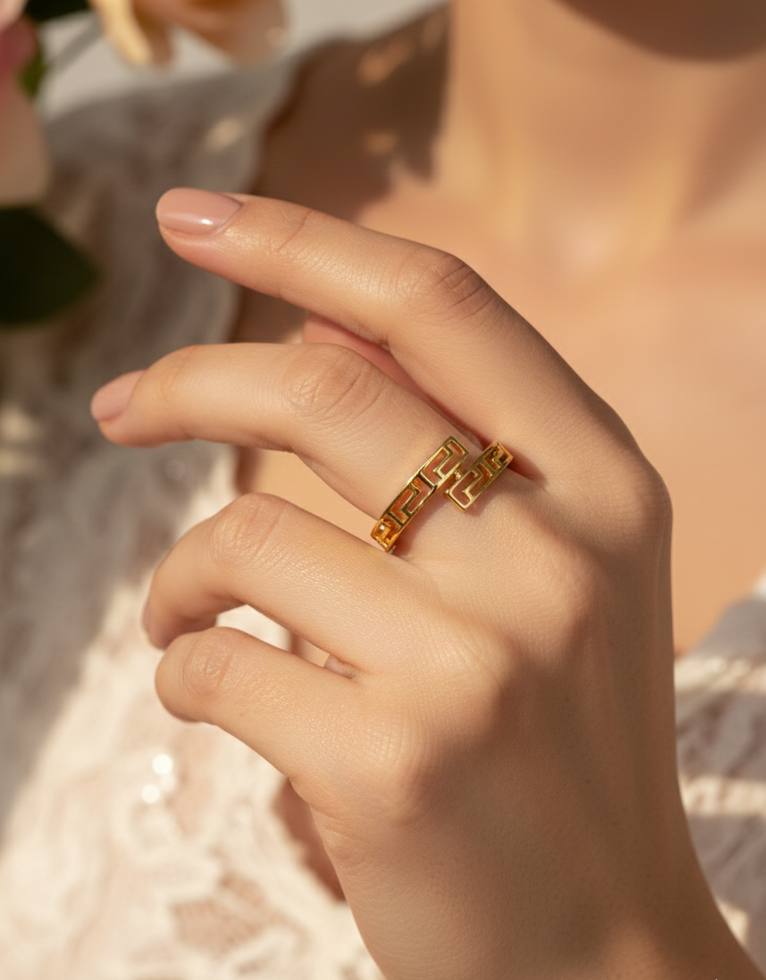 Women’s Greek Lace Cut-out Gold Ring