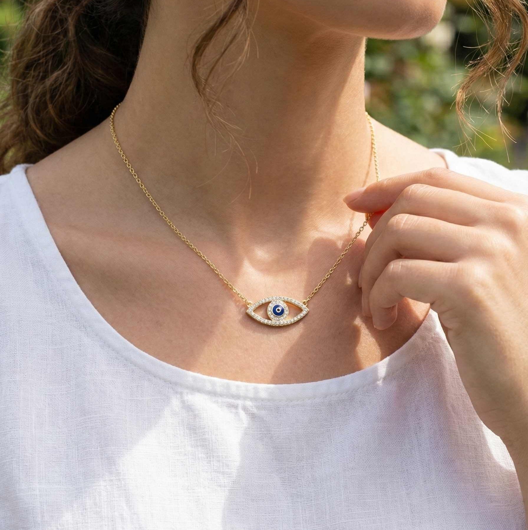 10KT Yellow Gold Evil Eye Necklace