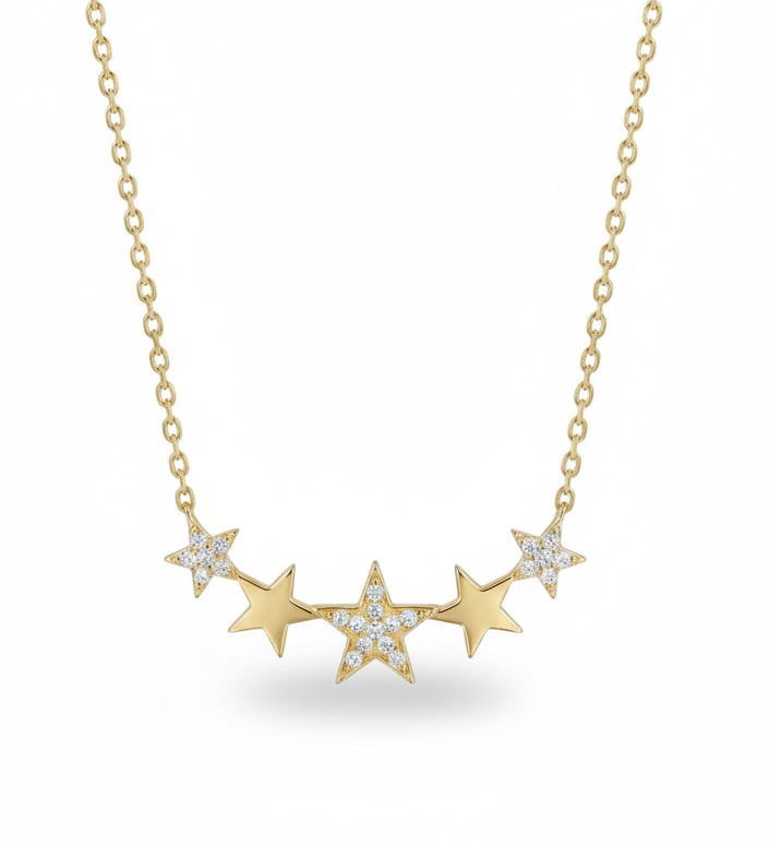 10KT Yellow Gold Five Star Necklace