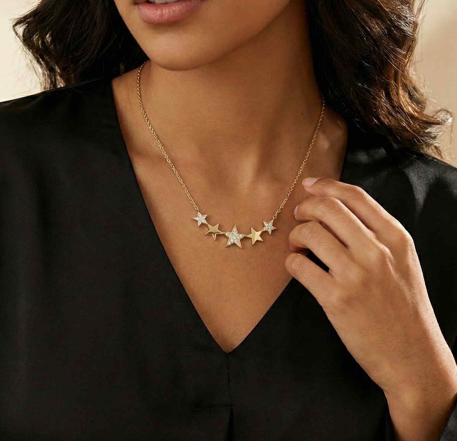 10KT Yellow Gold Five Star Necklace