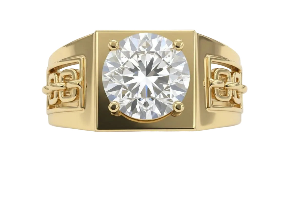 10KT Yellow Gold Solitaire Cuban Link Statement Ring