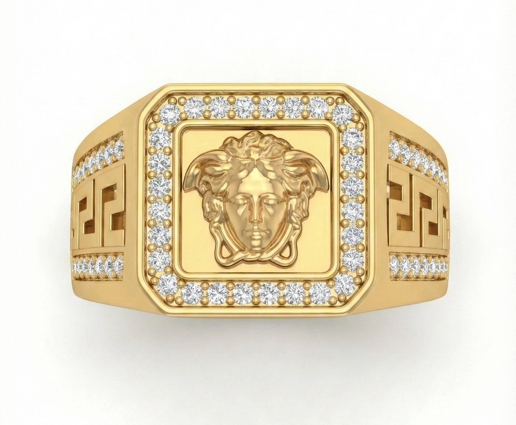 10KT Yellow Gold Men's Medusa Face Ring