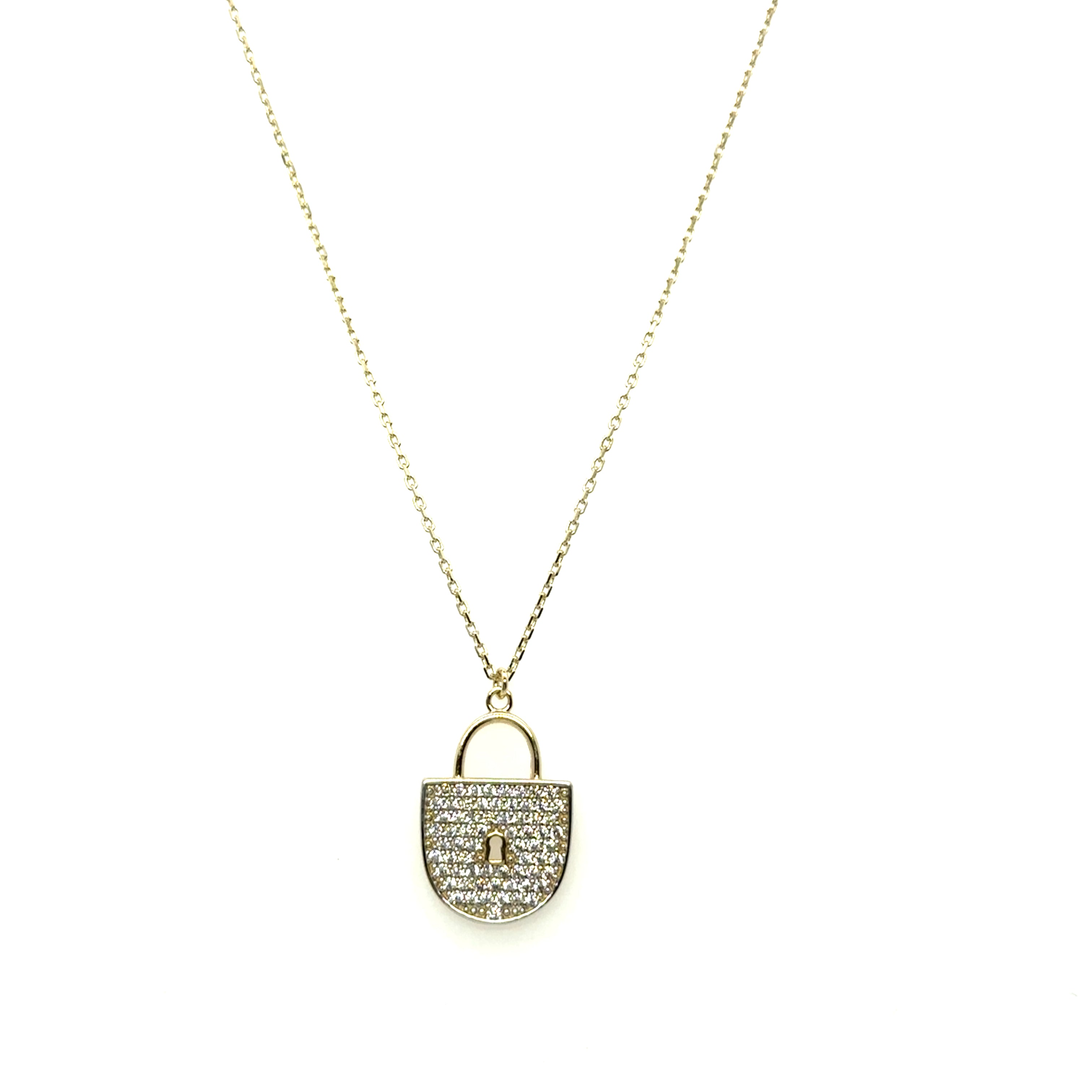10KT Yellow Gold Paved Lock Necklace