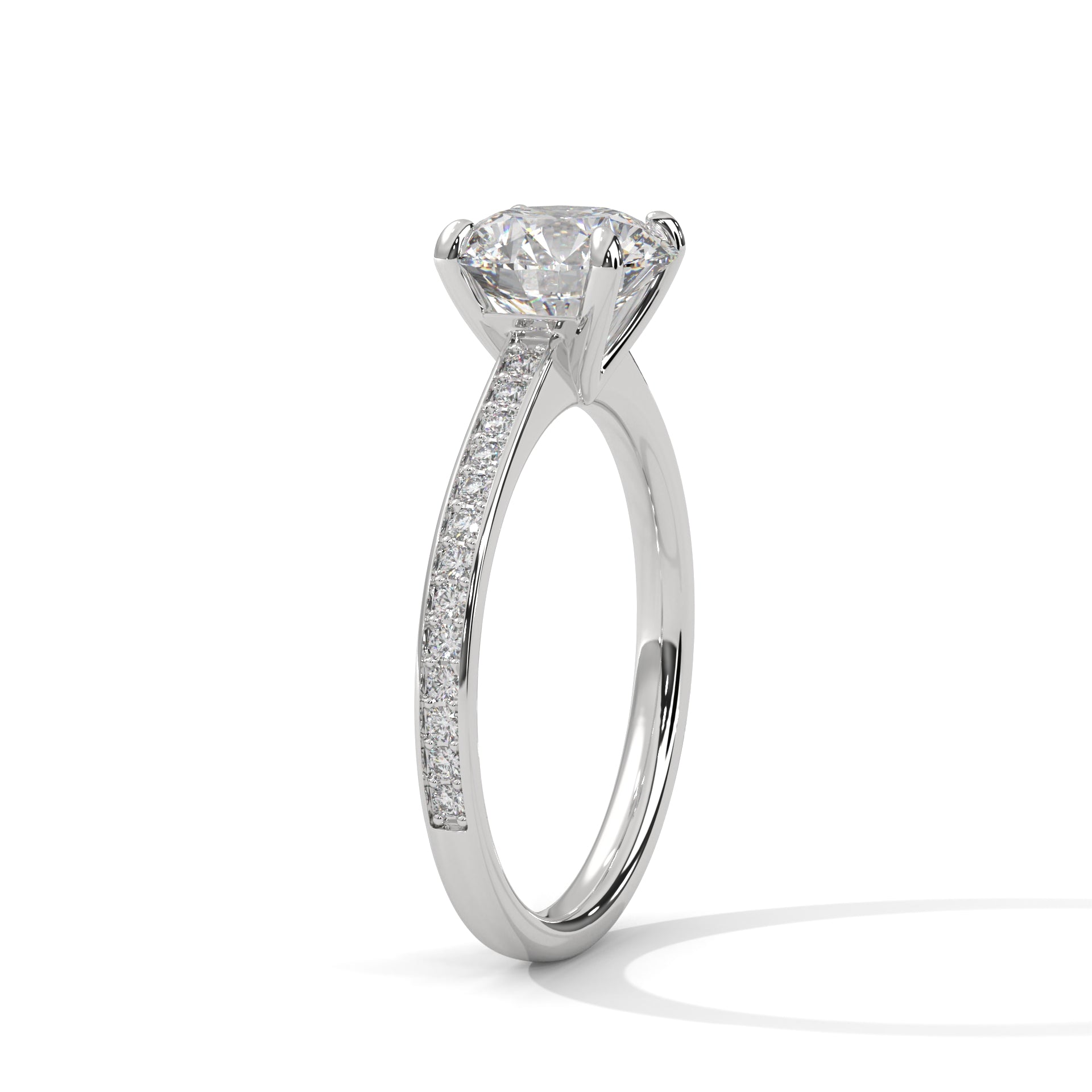 14KT 2.40 TDW Round Brilliant Pave Solitaire Lab Diamond Engagement Ring