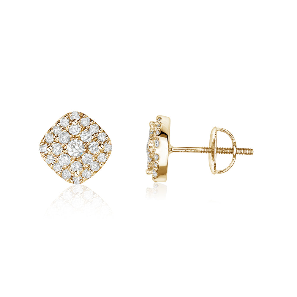14KT 0.62 CTW Cushion Cluster Studs