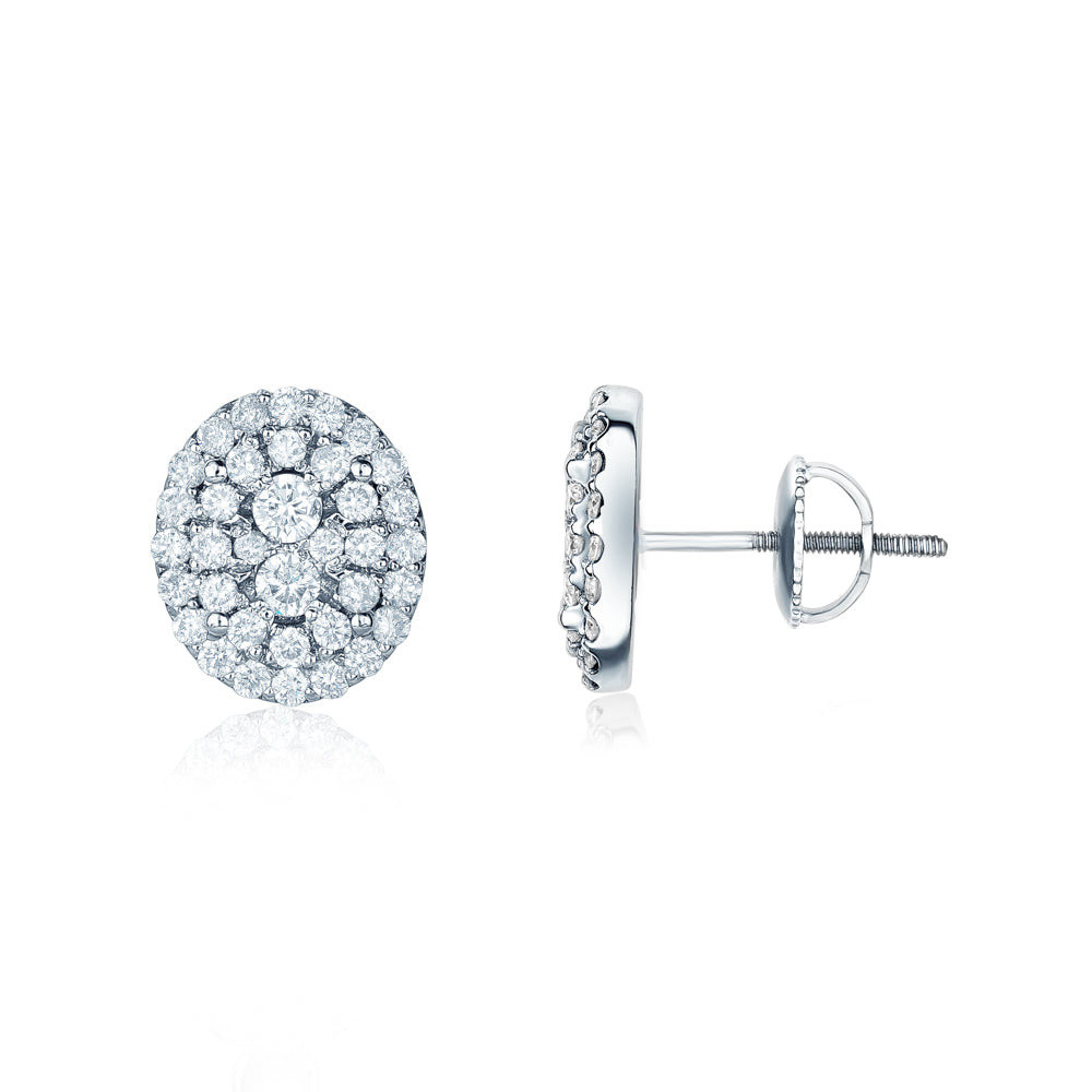 14KT 0.90 CTW Oval Cluster Studs