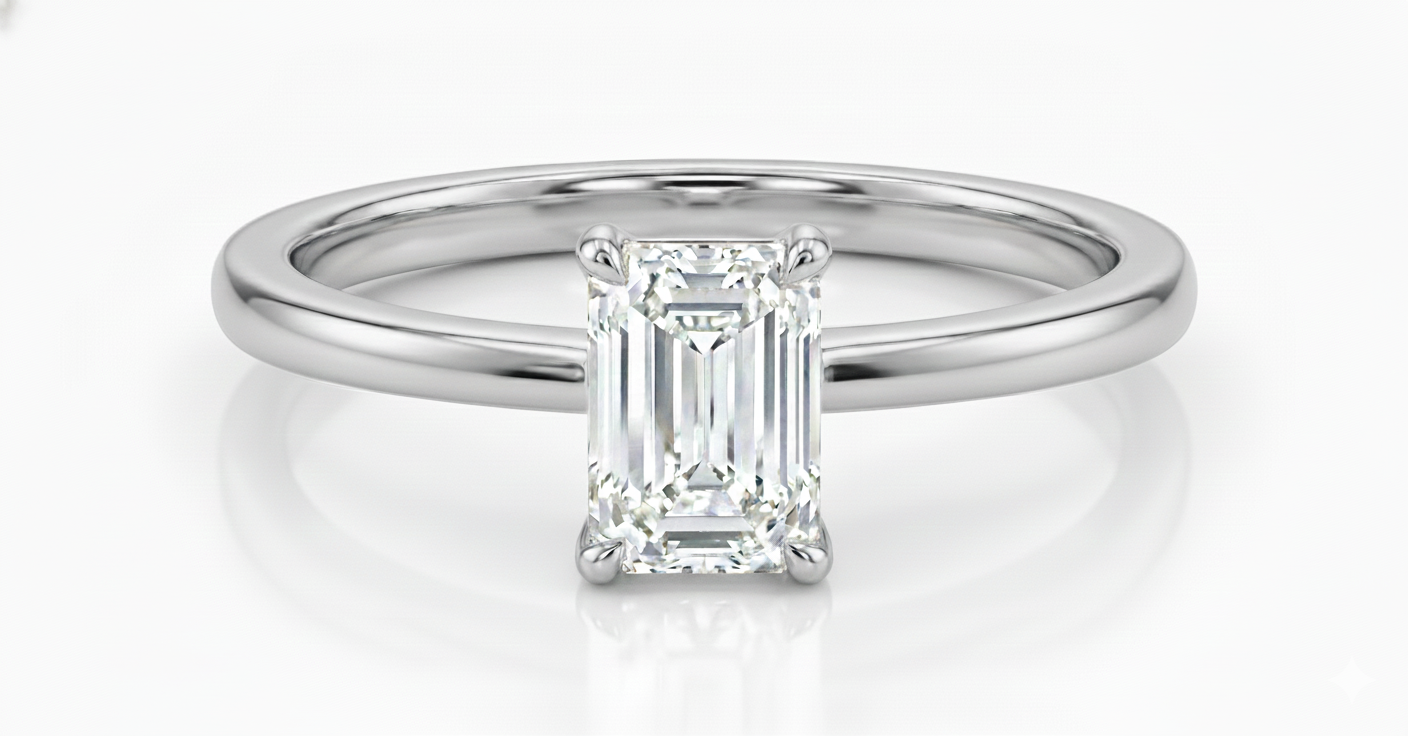 14KT .50Ct Emerald Cut Solitaire Lab Diamond Engagement Ring