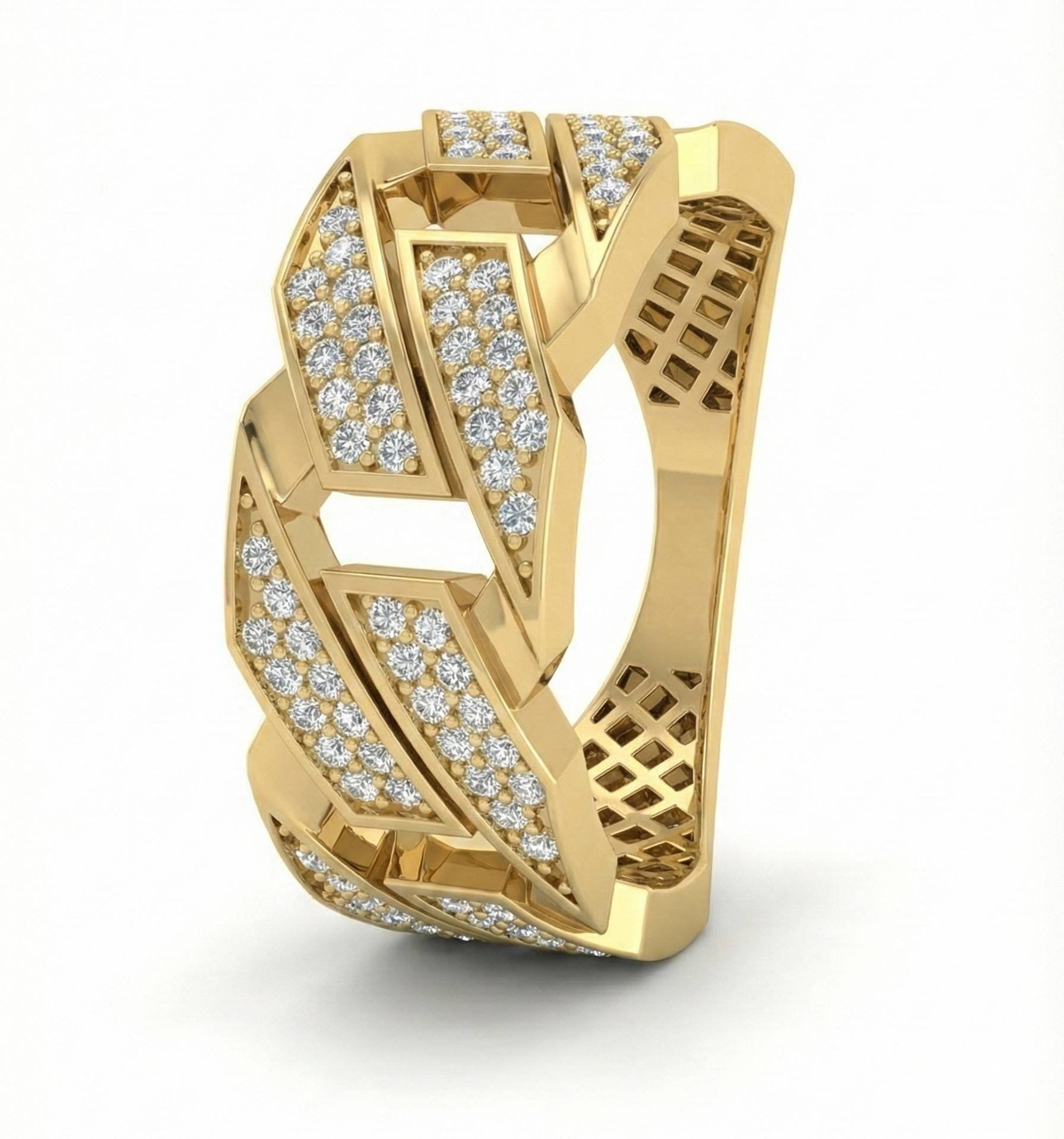 10KT Yellow gold Cuban studded Men's Ring