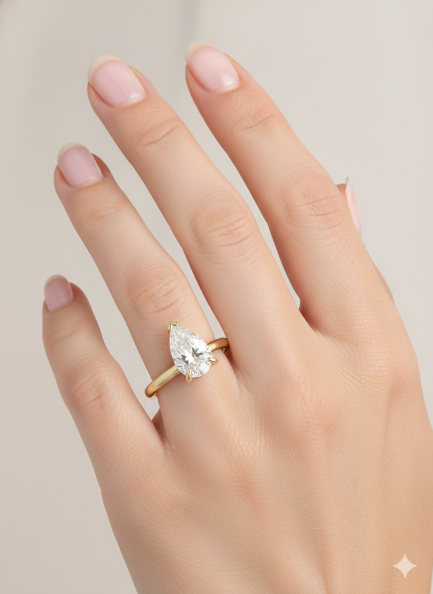 14KT 3.0Ct Pear Solitaire Diamond Engagement Ring