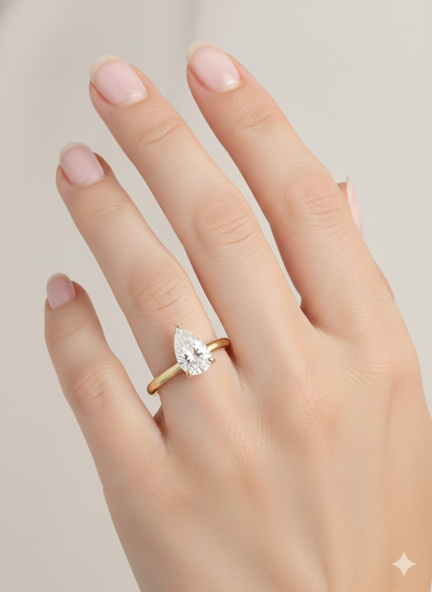 14KT 2.5Ct Pear Solitaire Diamond Engagement Ring