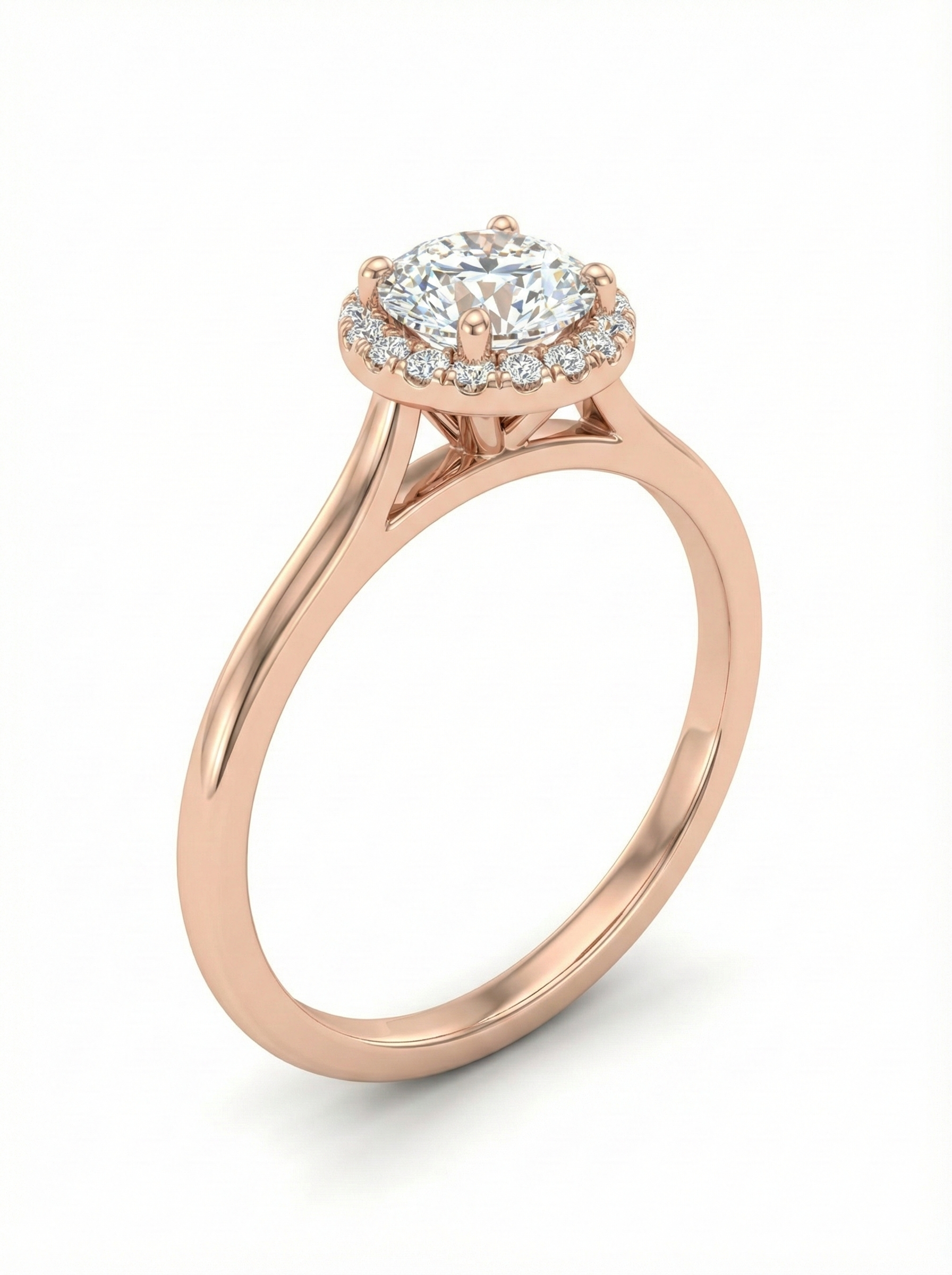 14KT .60Ct TDW Round Brilliant Halo Solitaire Lab Diamond Engagement Ring