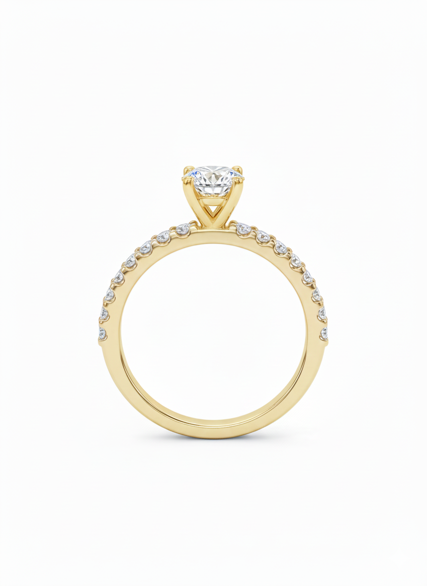 14KT .80Ct TDW Round Brilliant Solitaire Accented Lab Diamond Engagement Ring