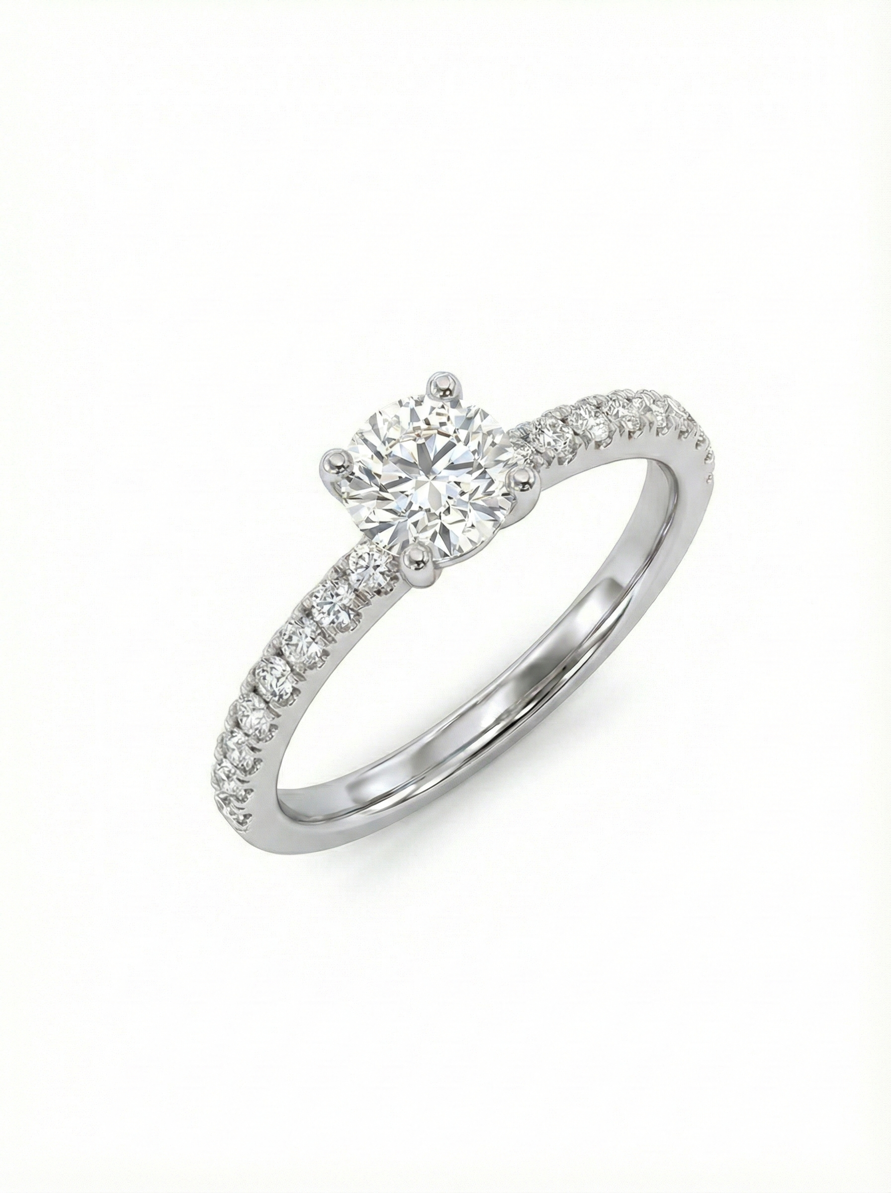 14KT .80Ct TDW Round Brilliant Solitaire Accented Lab Diamond Engagement Ring
