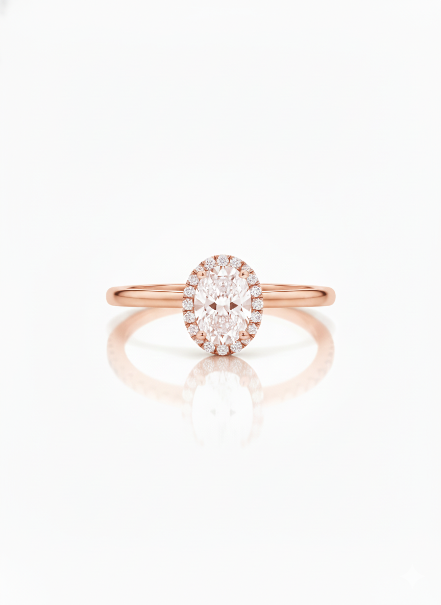 14KT .60Ct TDW Oval Halo Solitaire Lab Diamond Engagement Ring