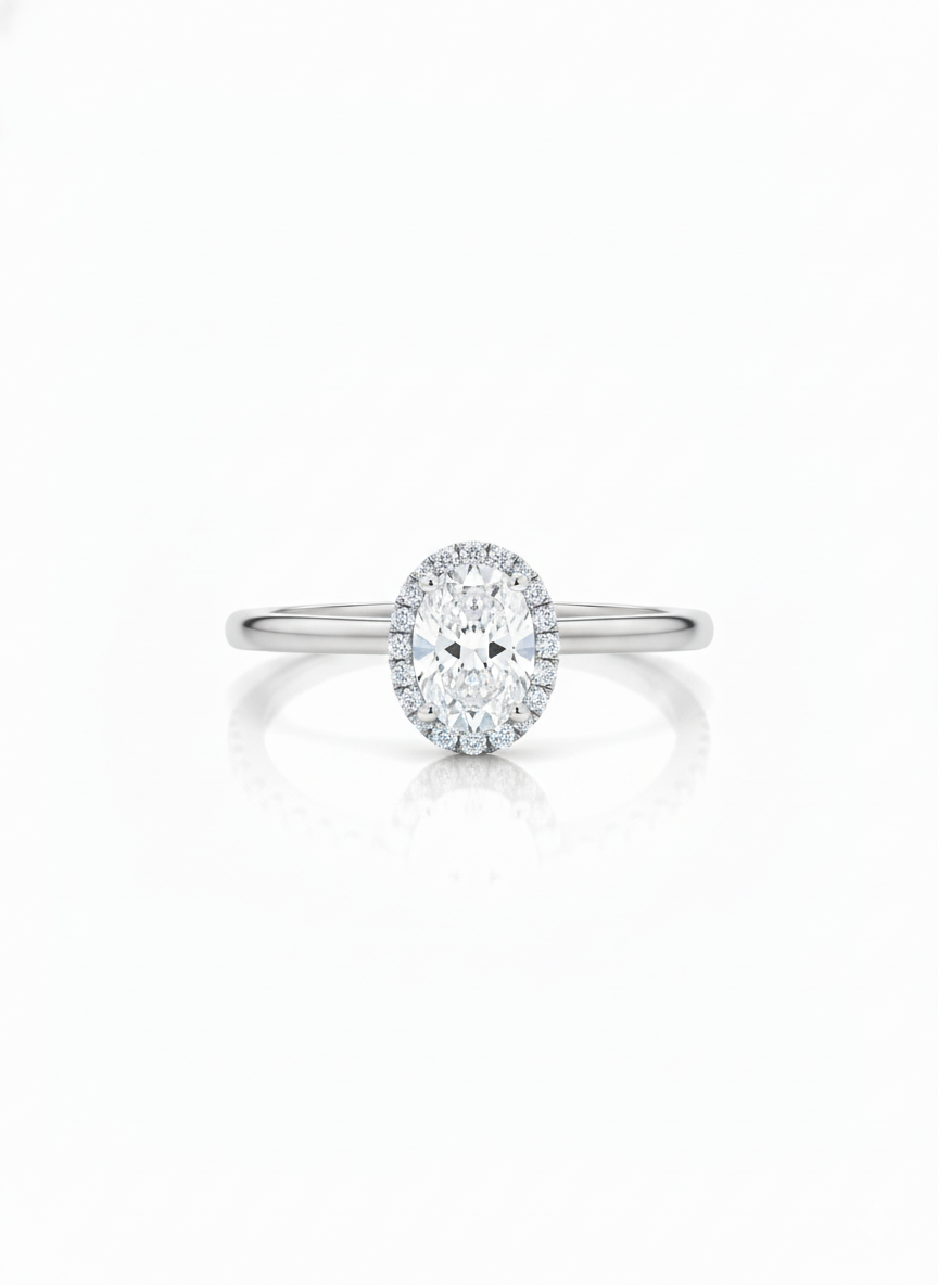 14KT .60Ct TDW Oval Halo Solitaire Lab Diamond Engagement Ring