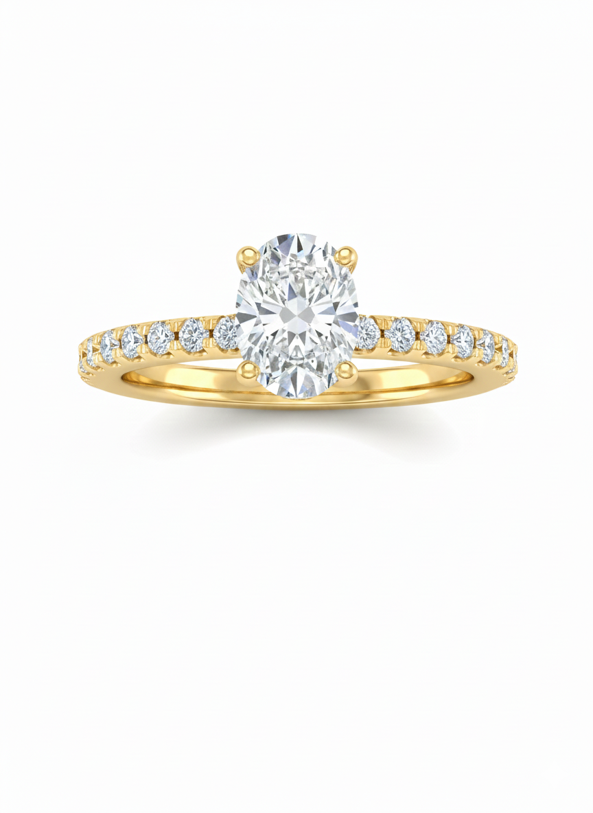 14KT .80Ct TDW Oval Solitaire Accented Lab Diamond Engagement Ring