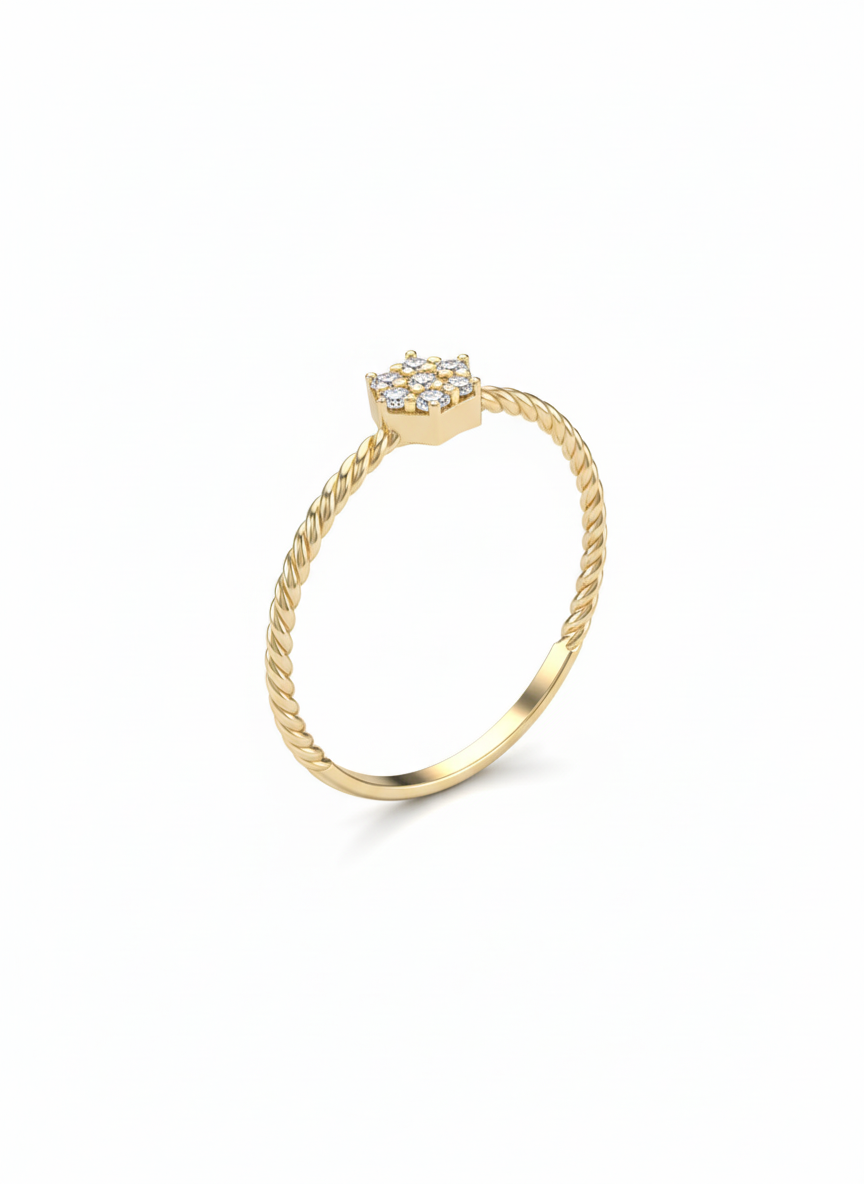 10KT Twisted Hexagonal Bloom Ring