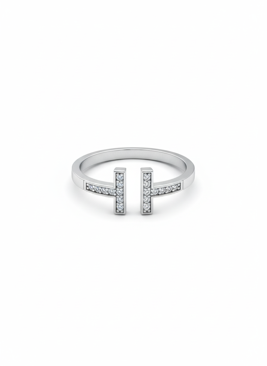 10KT Paved Open T Bar Ring