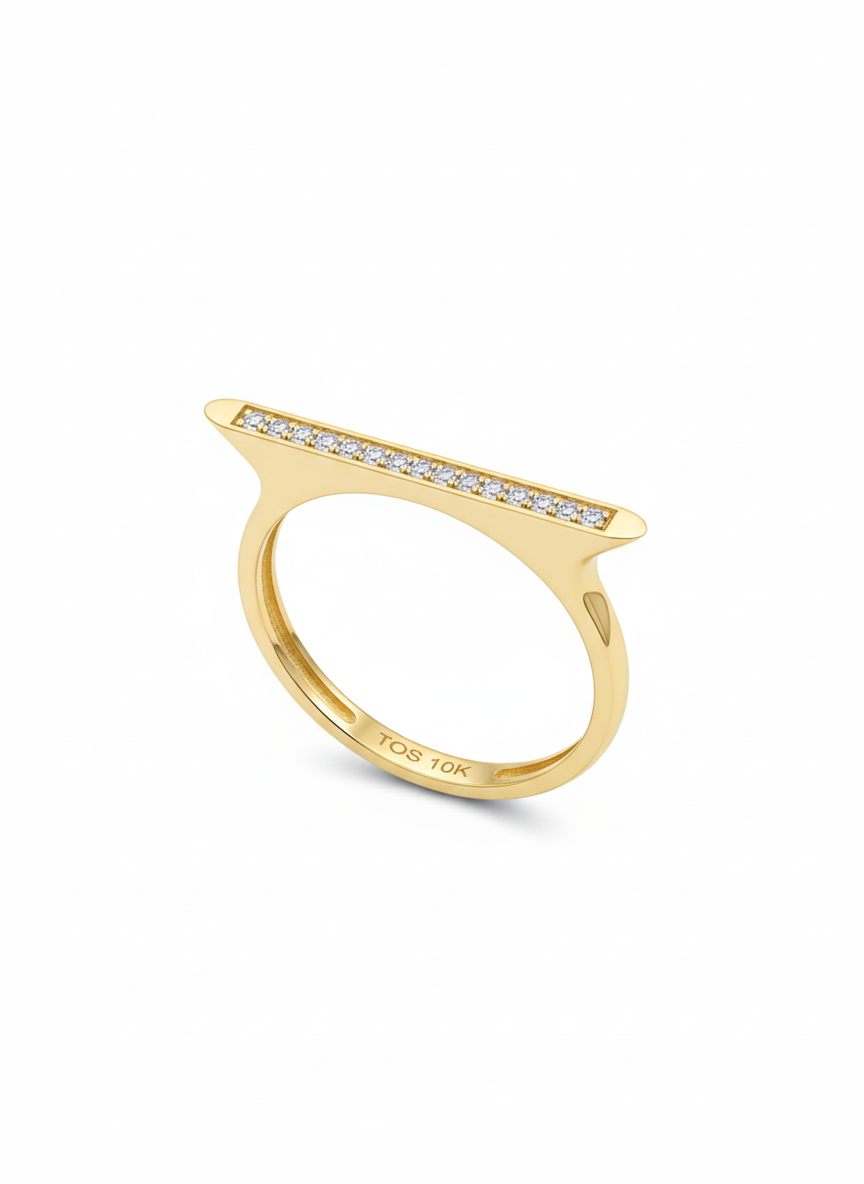 10KT Paved Slim Bar Ring