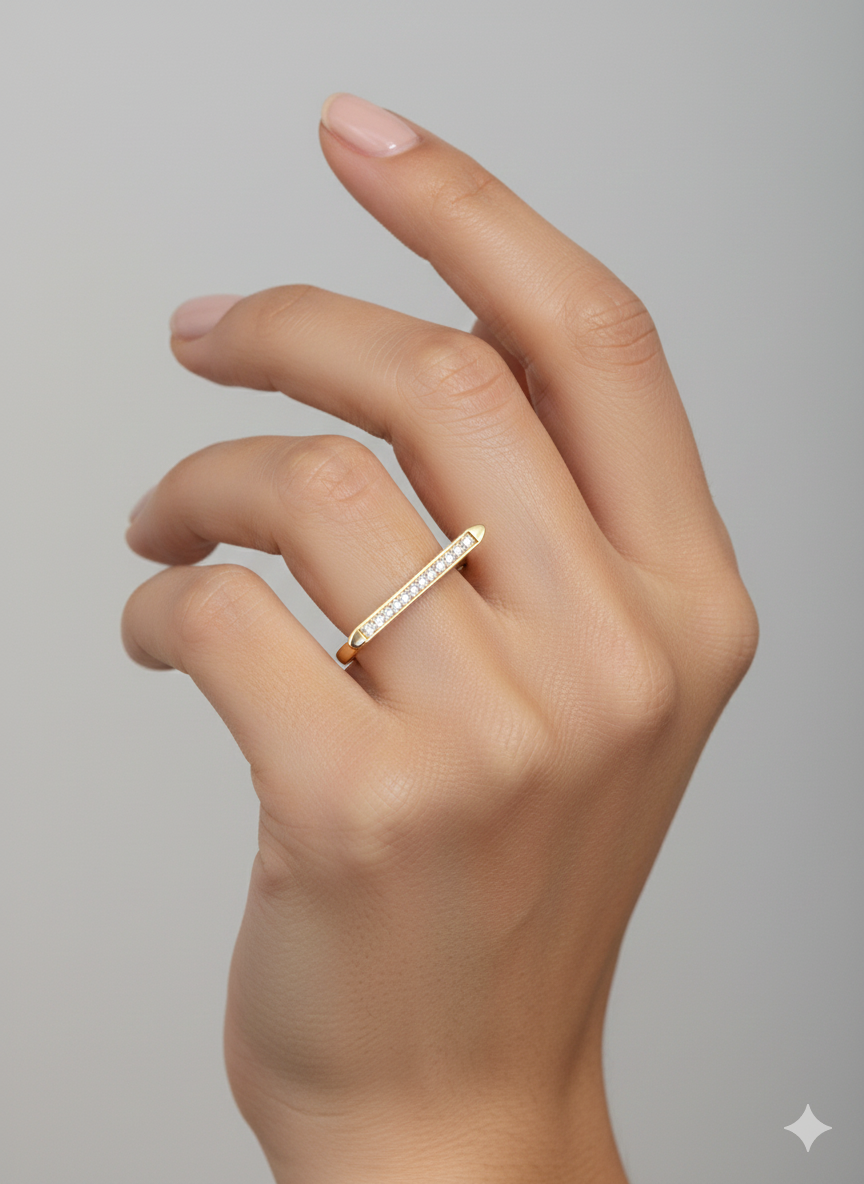 10KT Paved Slim Bar Ring