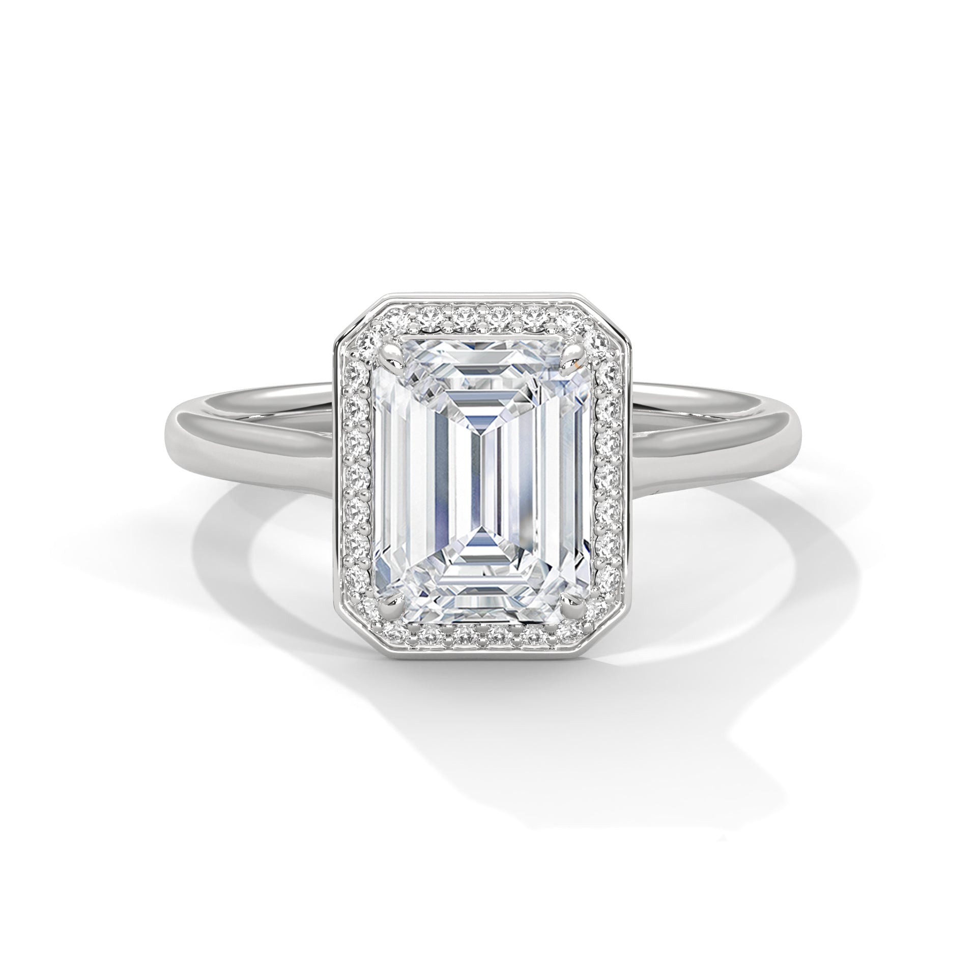 14KT 1.20 TDW Emerald Cut Solitaire Halo Lab Diamond Engagement Ring