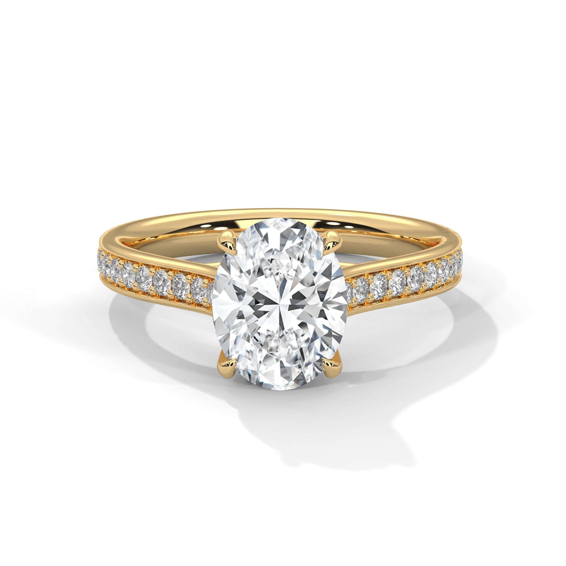14KT 3.40 TDW Oval Accented Solitaire Lab Diamond Engagement Ring