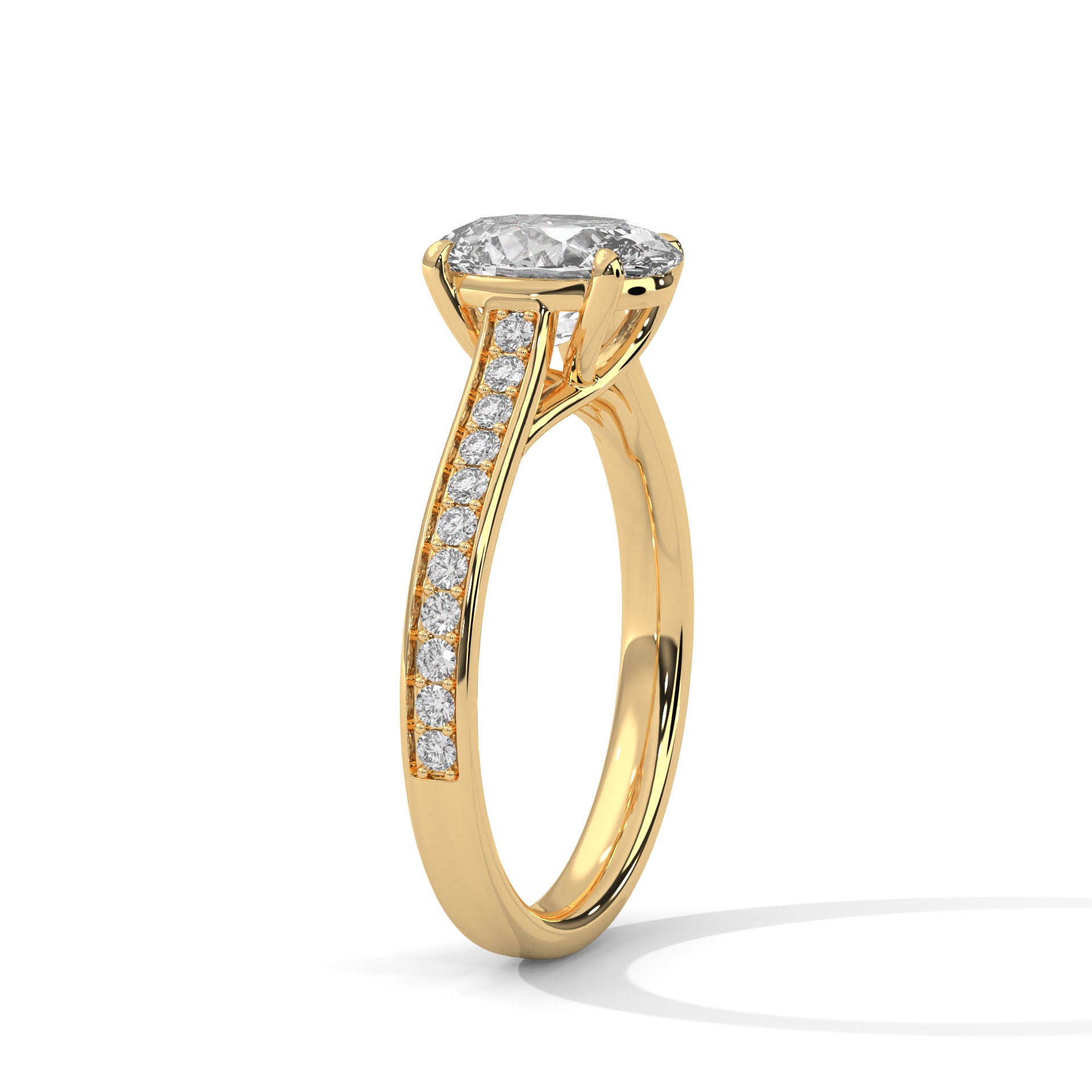 14KT 2.40 TDW Oval Accented Solitaire Lab Diamond Engagement Ring