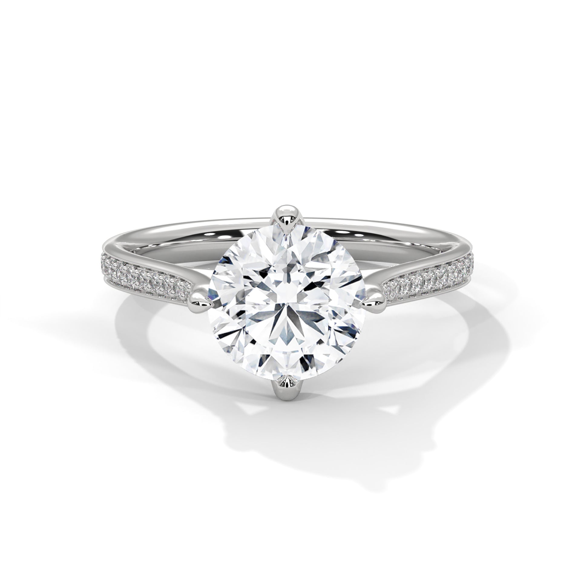 14KT 1.18 TDW Round Accented Solitaire Lab Diamond Engagement Ring