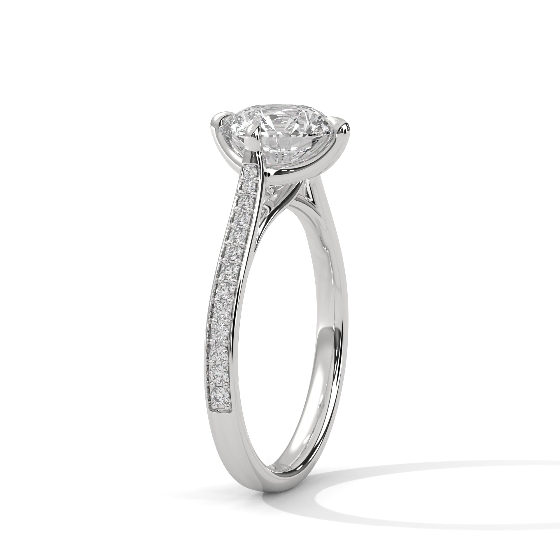 14KT 1.18 TDW Round Accented Solitaire Lab Diamond Engagement Ring