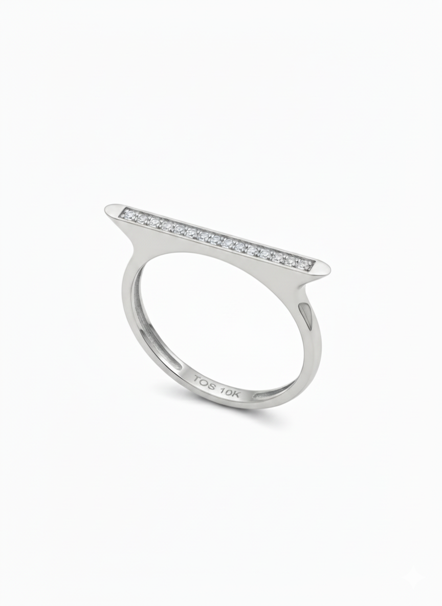 10KT Paved Slim Bar Ring