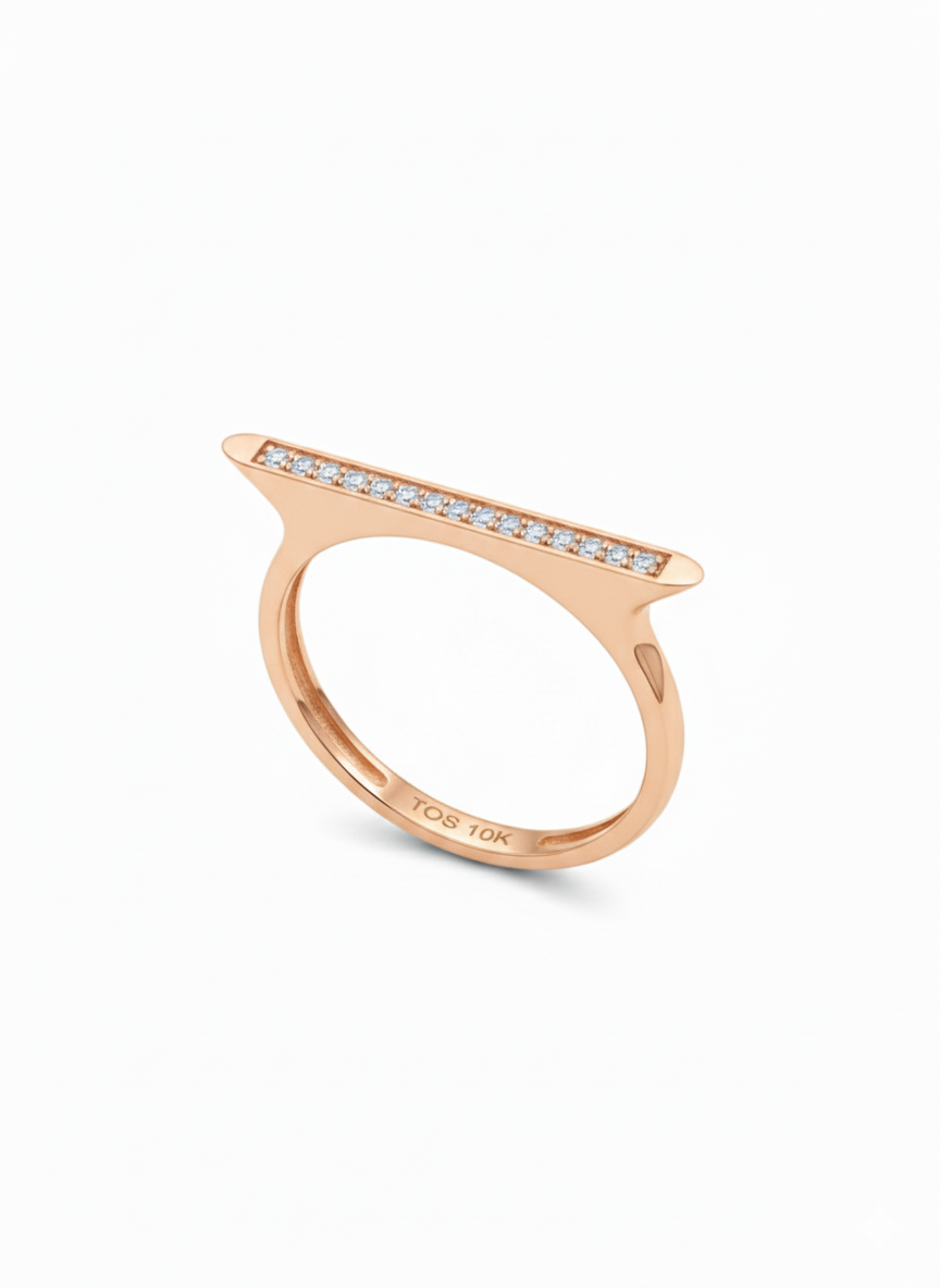 10KT Paved Slim Bar Ring